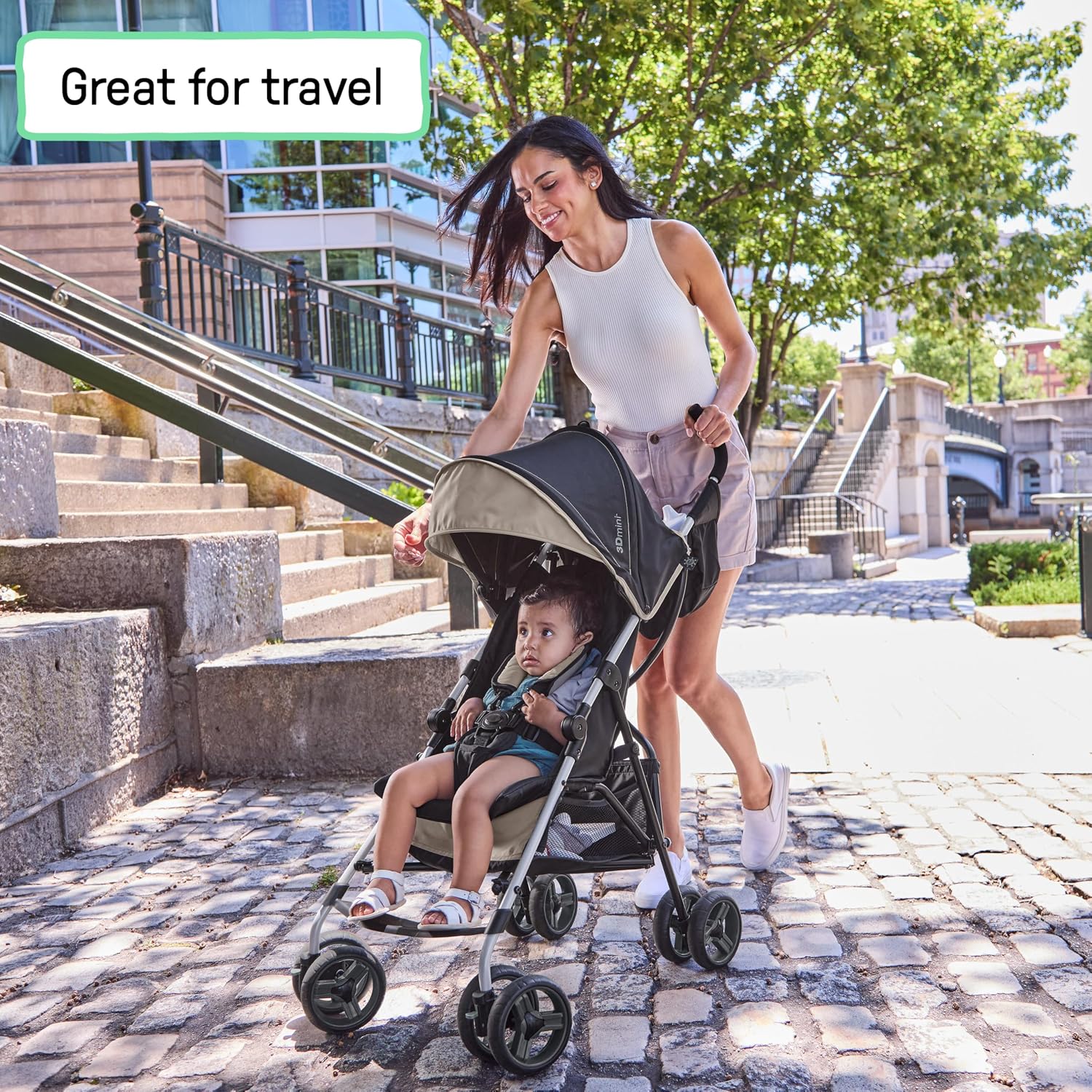Ingenuity 3D Mini Convenience Stroller – Lightweight Stroller with Compact Fold, Multi-Position Recline, Canopy with Pop Out Sun Visor – Umbrella Stroller for Travel & More, Blue/Black