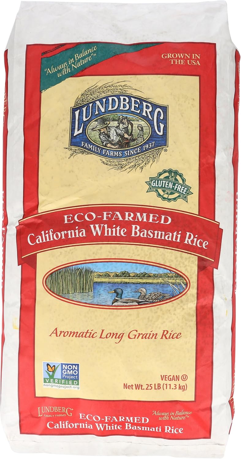 Lundberg Basmati Rice, Long Grain White Rice - Non-Sticky, Fluffy, Nutty, Aromatic Rice, Vegan Food, Healthy Meals, Gluten-Free, Grown in California, 64 Oz