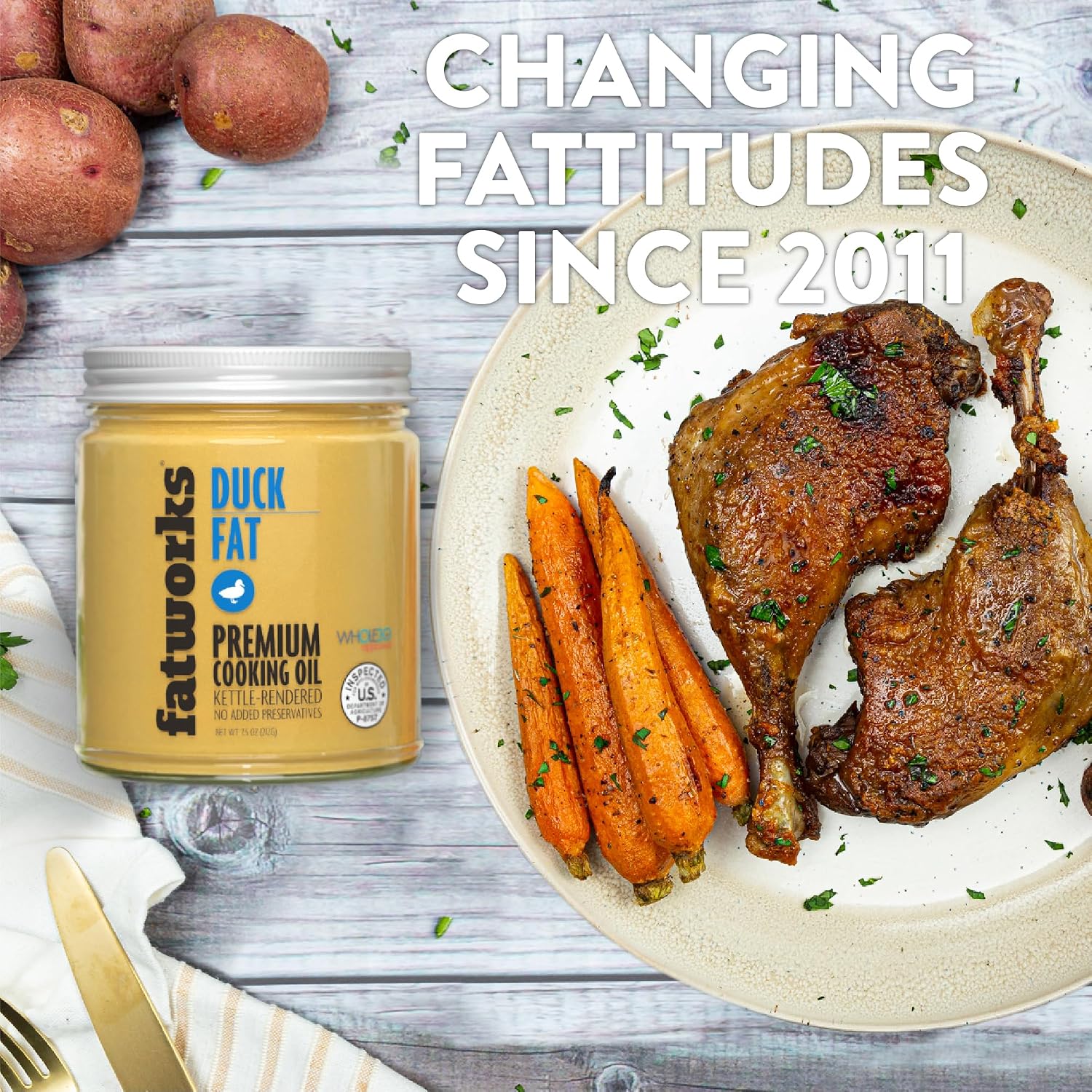 Fatworks, Premium USDA Cage Free Duck Fat, Ultimate Cooking Oil for Gourmet Frying and Baking, WHOLE30 APPROVED, KETO, PALEO, 7.5 oz.