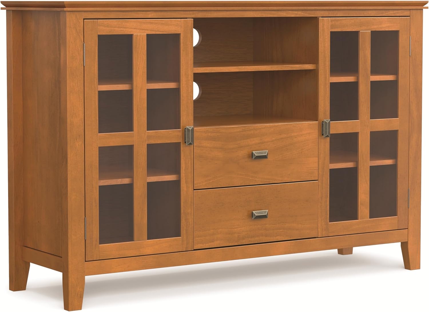 SIMPLIHOME Artisan 53" Wide Solid Wood TV Stand in Russet Brown