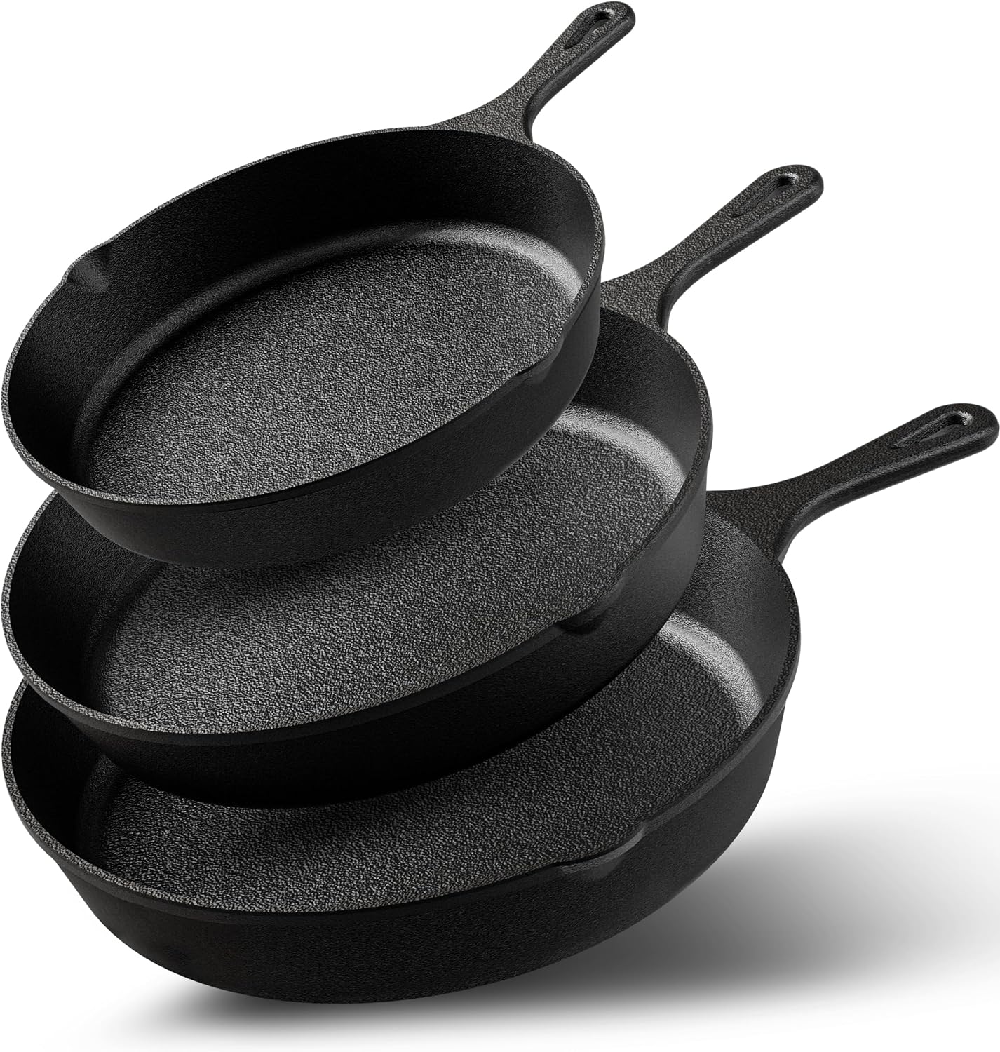 Utopia Kitchen Cast Iron Skillet Set 3 Piece 6 8 10 Inch PFAS-Free Black | Chef Pan, Even Heat Distribution, Stovetop, Campfire and Grill Safe, Large Skillet Set, Indoor Outdoor Use