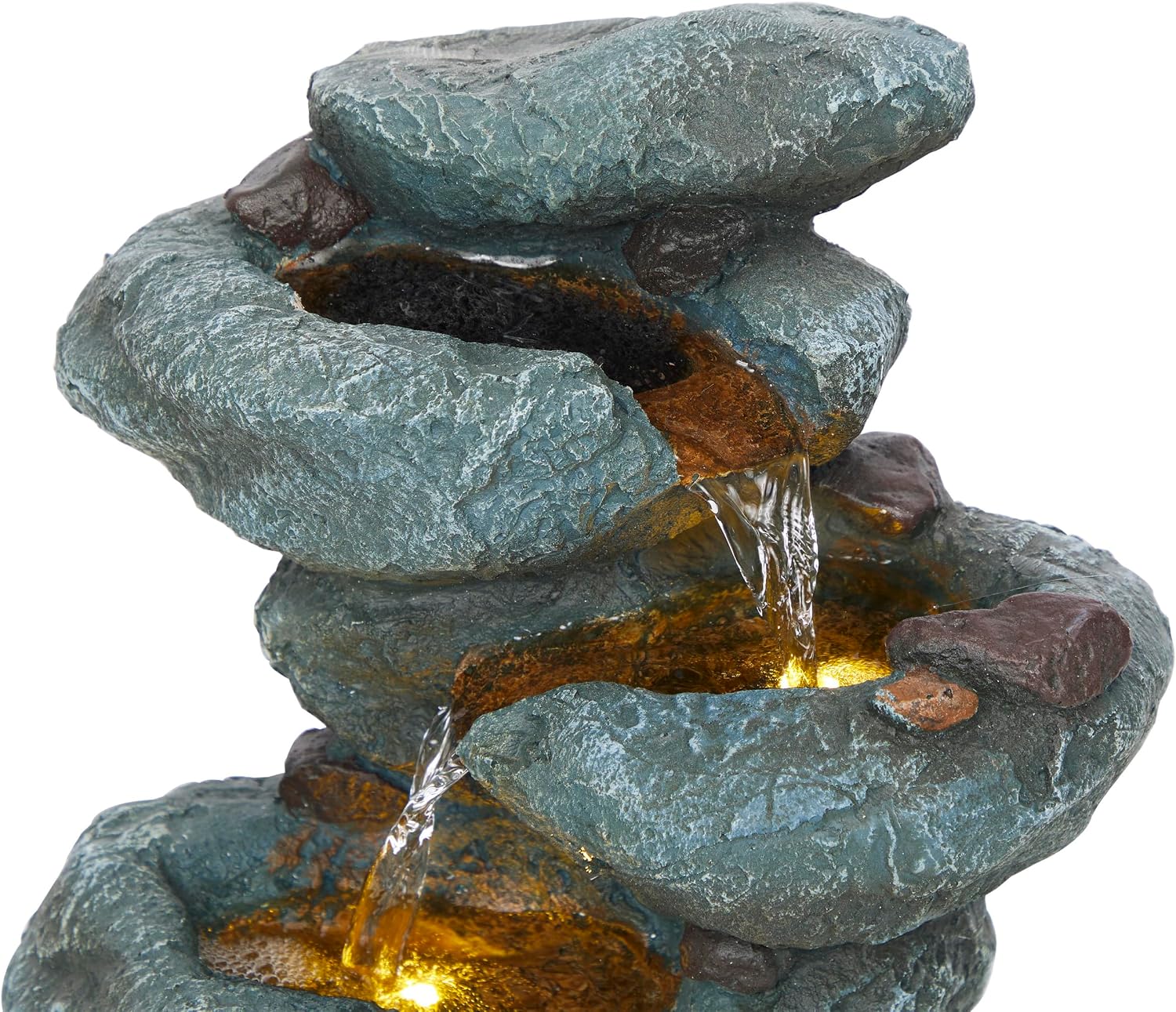 Alpine Corporation 13" Tall Indoor Tabletop Water Fountain, 4 Tier Cascading Water Feature with LED Lights for Home, Office, Living Room, or Zen Decor, Gray