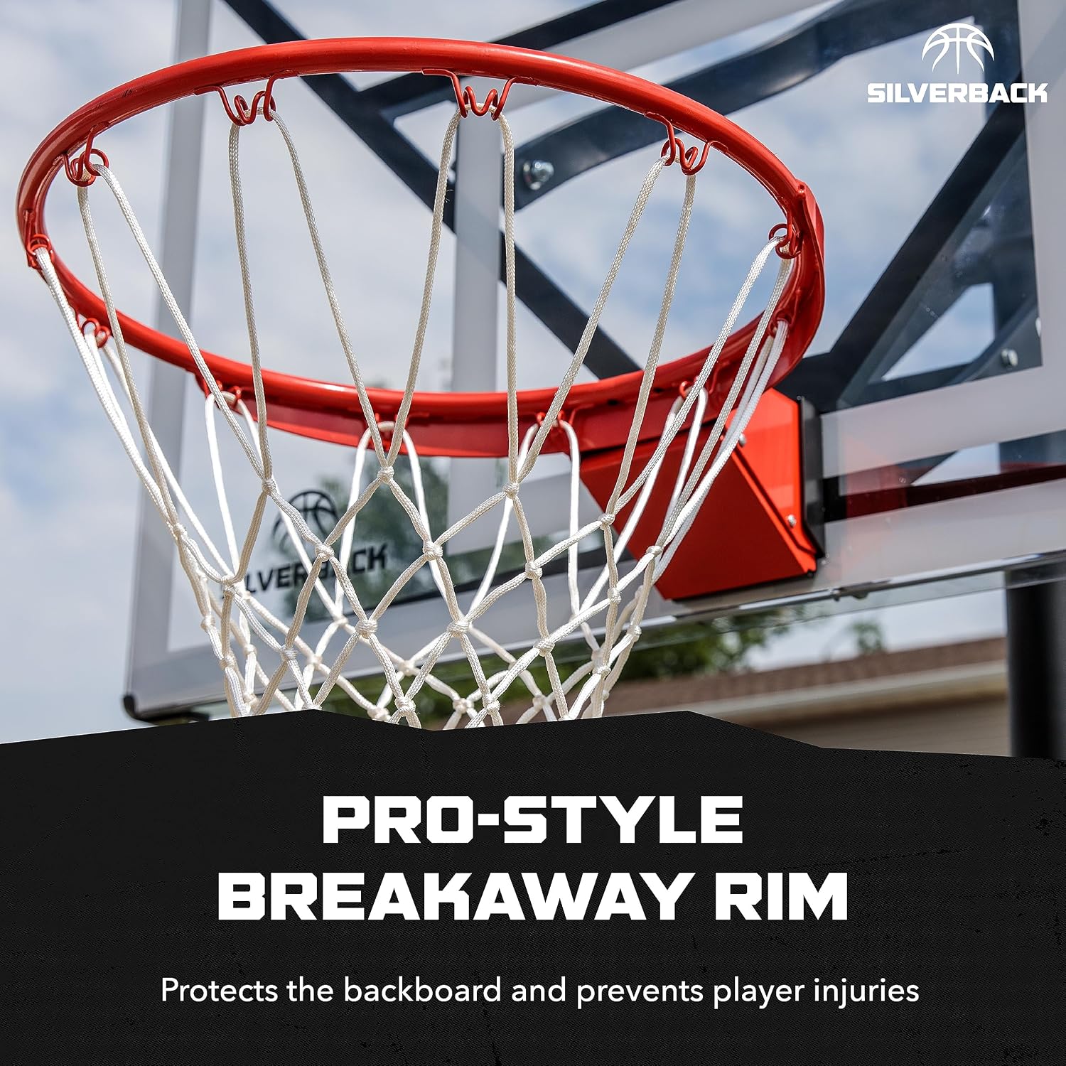 Silverback Height Adjustable In-Ground Basketball Hoop with Tempered Glass Backboard, Pro-Style Breakaway Rim, Pole and Backboard Pad