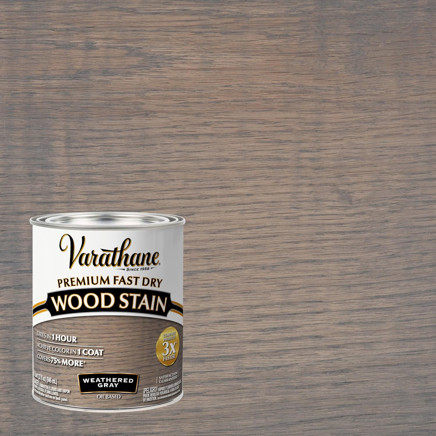 Varathane Premium Fast Dry Weathered Gray Wood Stain | Oil-Based, 1 Coat Color, 1 Hour Dry Time, Interior Wood Stain, Furniture, Cabinets, Doors, Covers Up to 275 Sq Ft, Quart