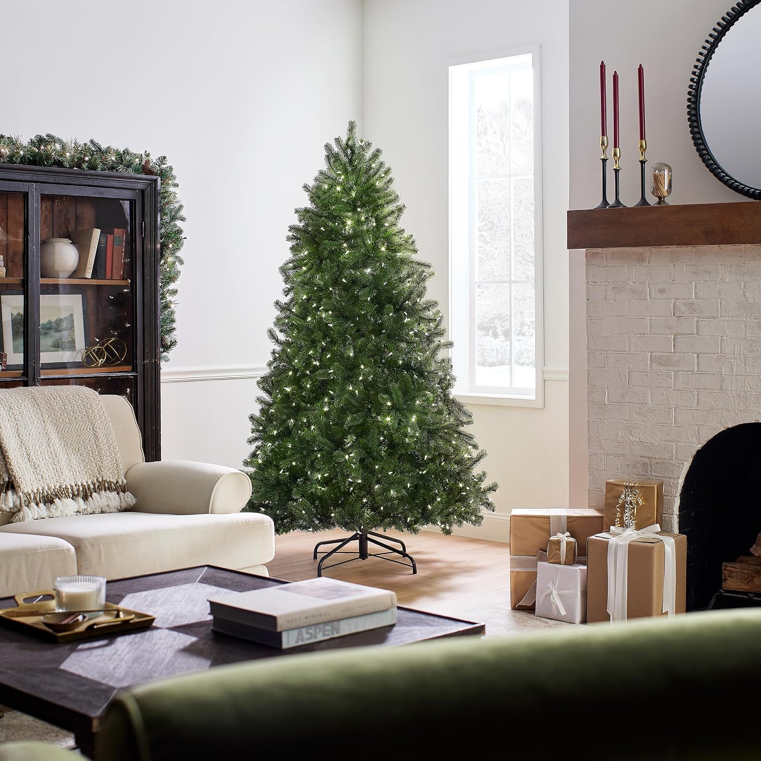 National Tree Company 7.5ft Pre-Lit Downswept Douglas Fir Christmas Tree | 750 LED Lights, 1,867 Tips, 10 Light Functions, PowerConnect, Foot Pedal, Includes Stand, Artificial, Green
