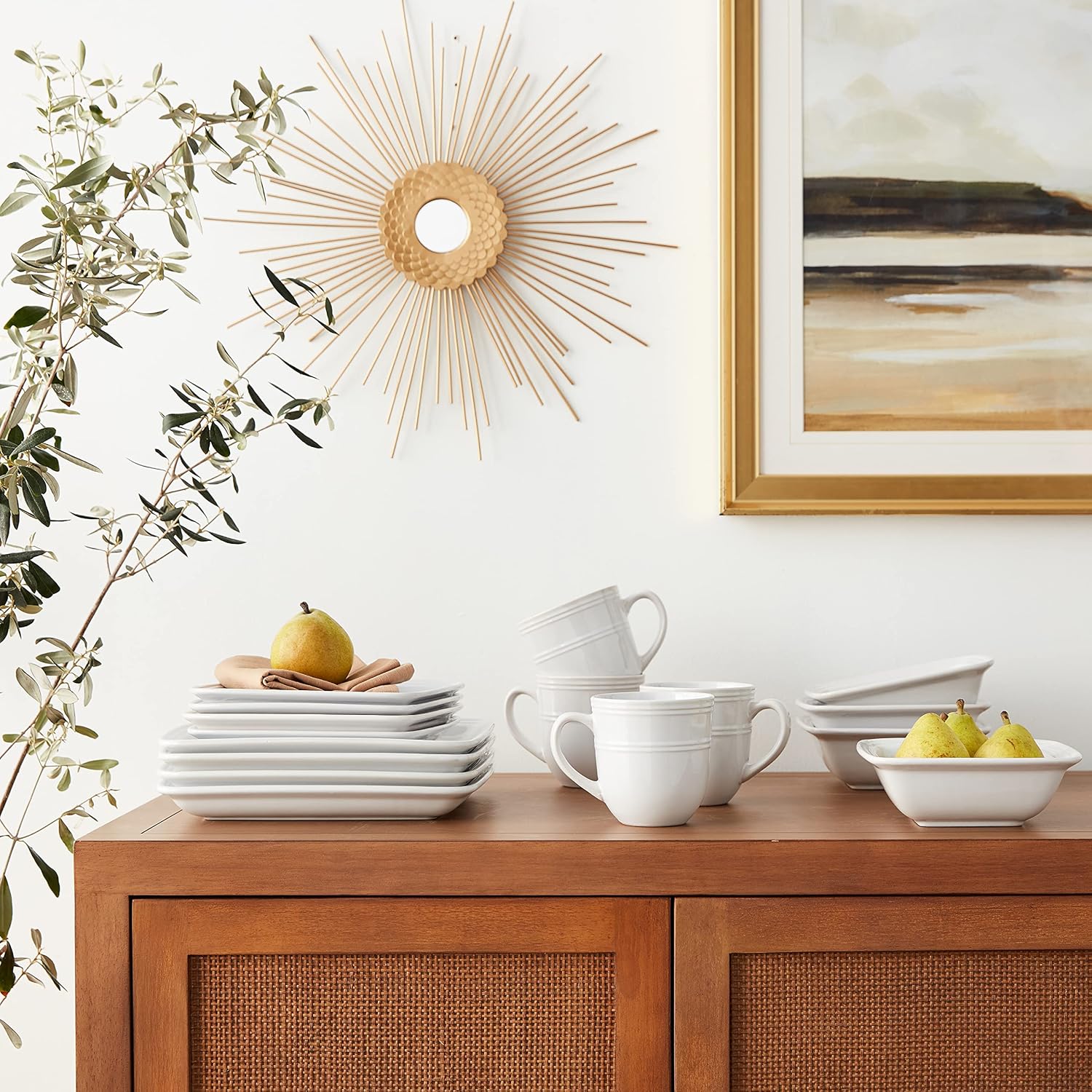 American Atelier Square Dinnerware Sets | White Kitchen Plates, Bowls