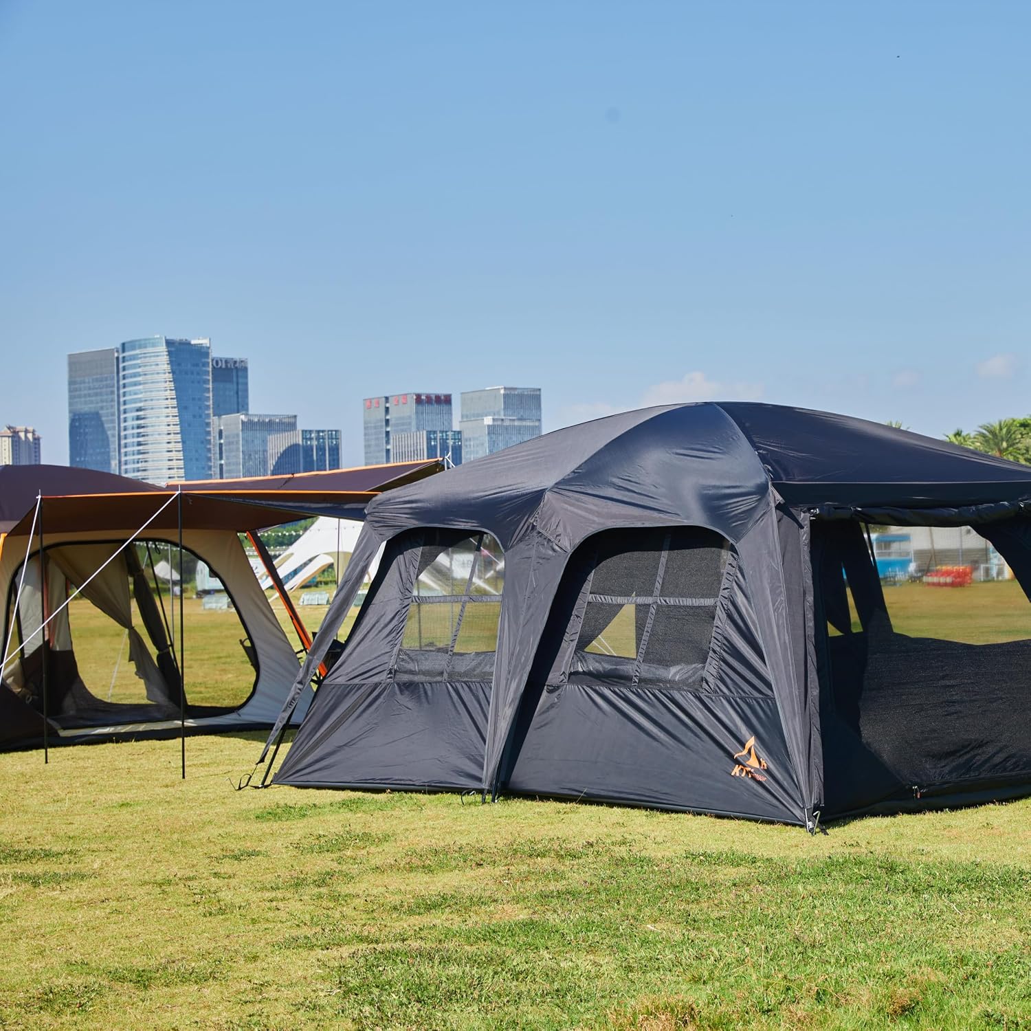 KTT Extra Large Tent 12-14 Person, Family Cabin Tents, 2 Rooms, Straight Wall, 2 Doors 4 Windows with Mesh, Waterproof, Double Layer