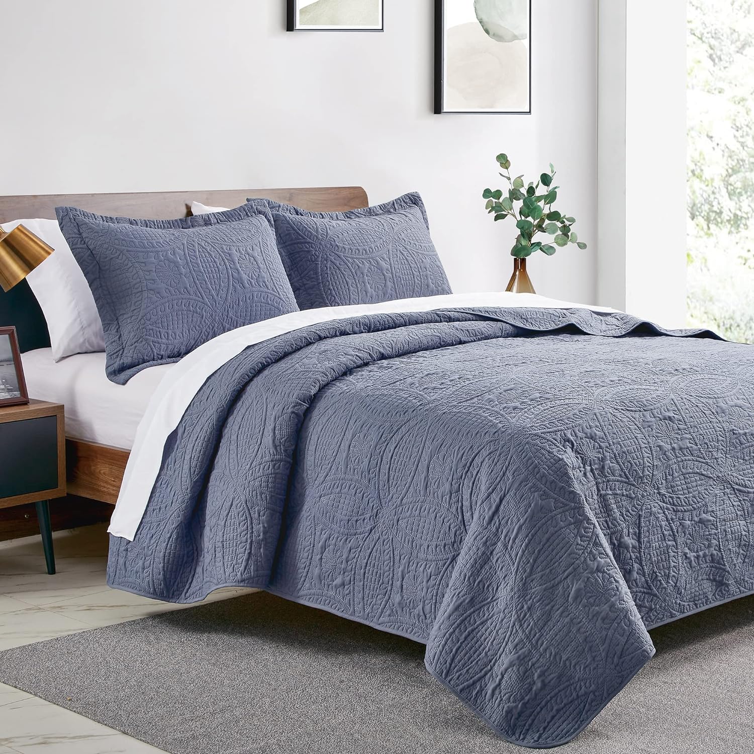 Love's cabin Quilts for Queen Bed Blue Bedspreads - Soft Bed Summer Lightweight Bedspread Comforter - Modern Style Coin Pattern Coverlet for All
