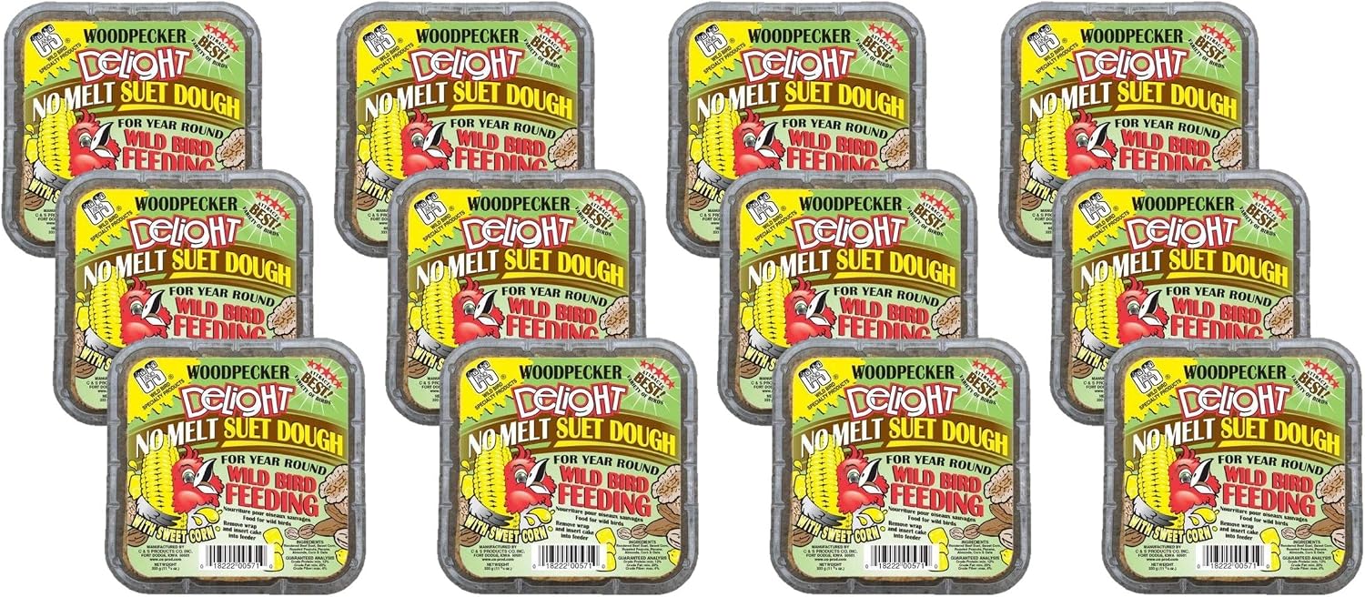C&S Products 12 Pack of Woodpecker Delight No Melt Suet Dough, 11.75 Ounces each, for Year Round Wild Bird Feeding