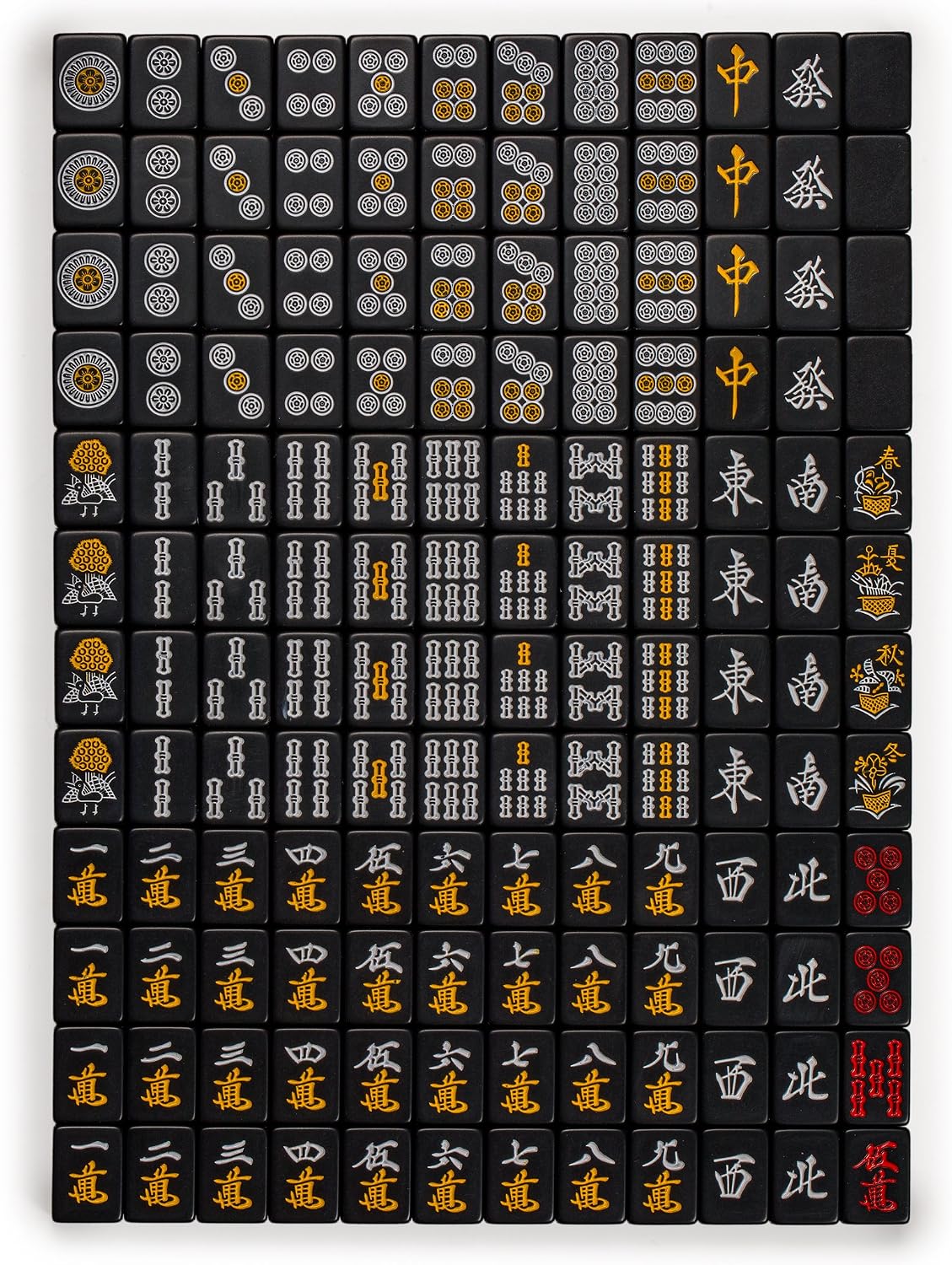 Yellow Mountain Imports Japanese Riichi Mahjong Set - White and Yellow Standard Size Tiles - with East Wind Tile and Black Vinyl Case