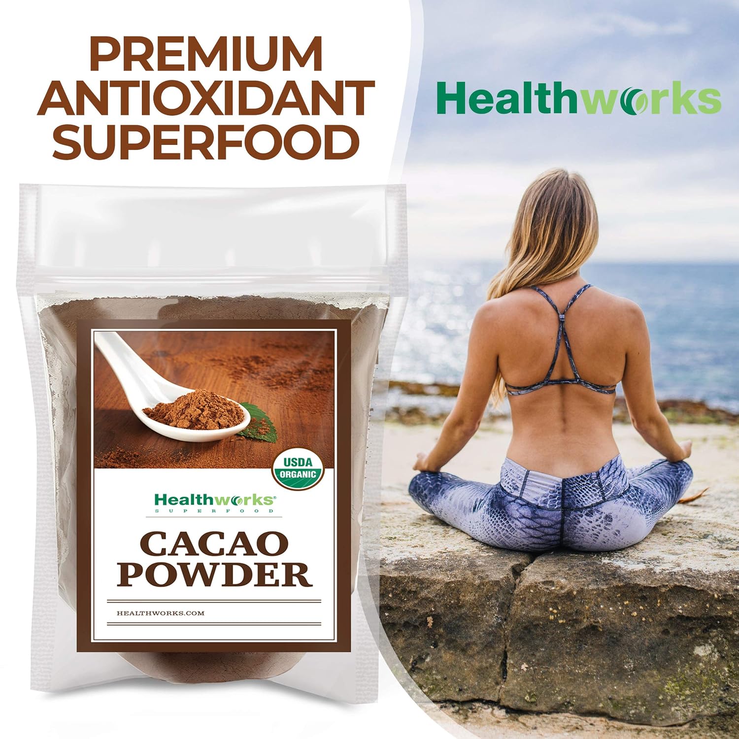 Healthworks Superfoods Organic Cacao Powder 1 lb Unsweetened Vegan Non-GMO | Organic, Unsweetened, Antioxidant, Magnesium, Non-GMO, Vegan, Keto, For Baking, For Smoothies, For Hot Chocolate, Paleo