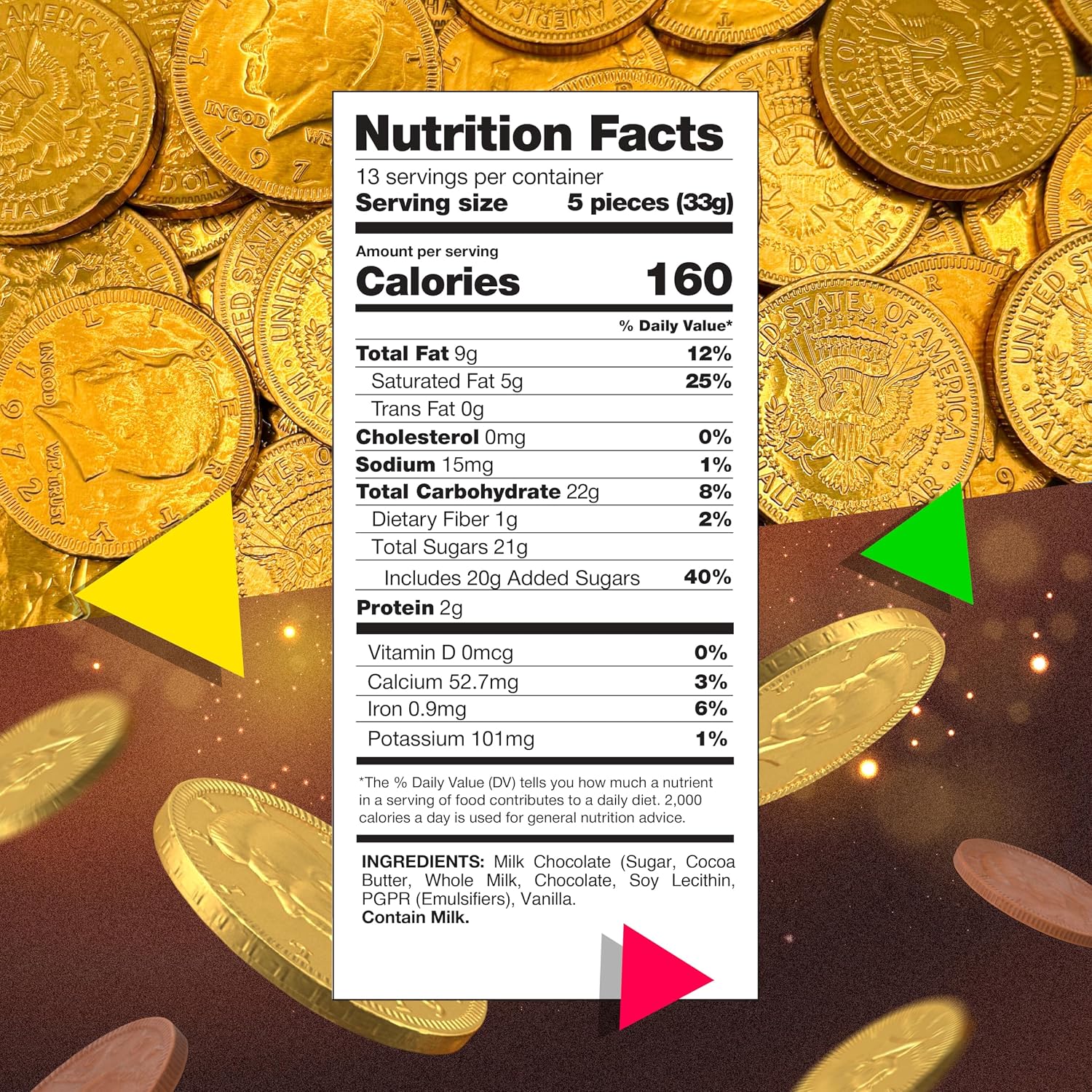 Gold Chocolate Coins, Individually Wrapped Candy, 1 Lb Bag