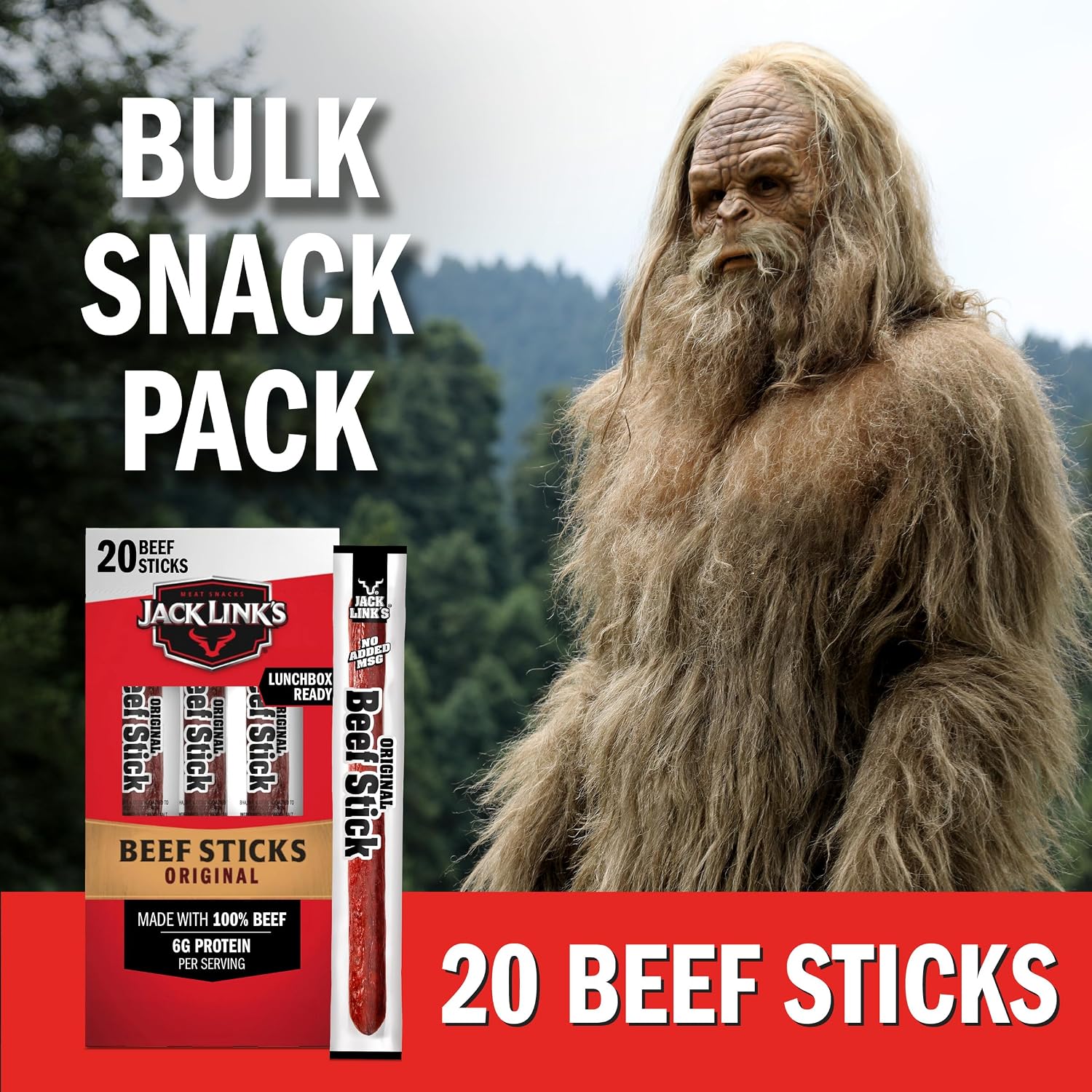 Jack Link's Original Beef Jerky Sticks - Made with 100% Real Beef - Ready to Eat Real Meat Protein Snacks - 6g Protein per Serving - 0.92 oz Meat Stick, 20 Count