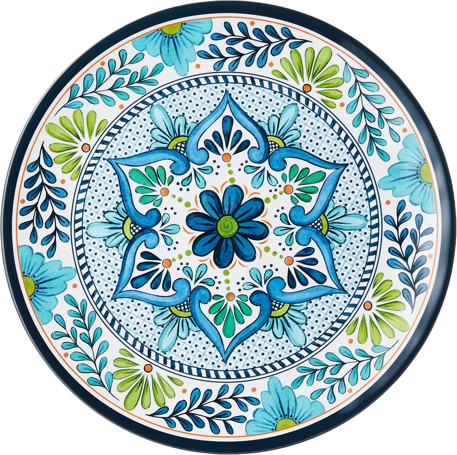 Talavera Melamine 12-Piece Dinnerware Set – Multicolored Plates and Bowls for 4, Spanish Tile-Inspired, Durable, Lightweight, Shatterproof