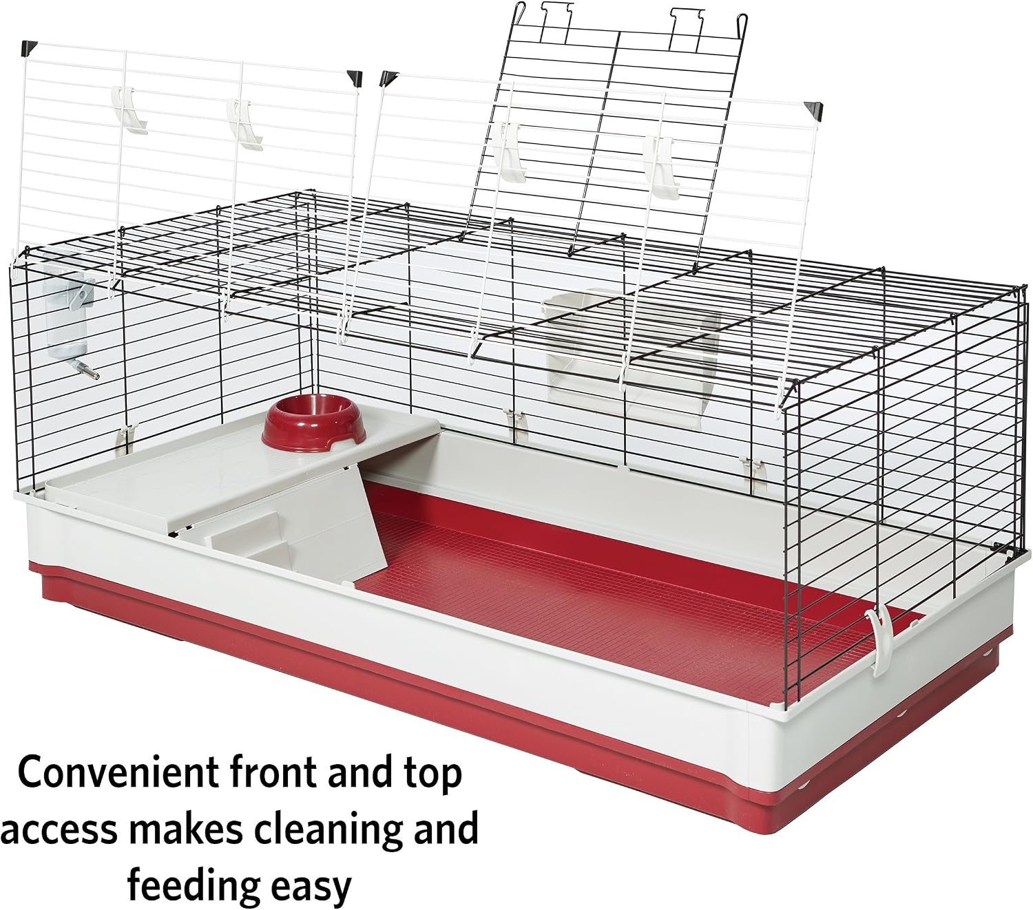 MidWest Homes for Pets 158 Wabbitat Deluxe Rabbit Home, Rabbit Cage, 39.5 L x 23.75 W x 19.75 H Inch, Maroon/White