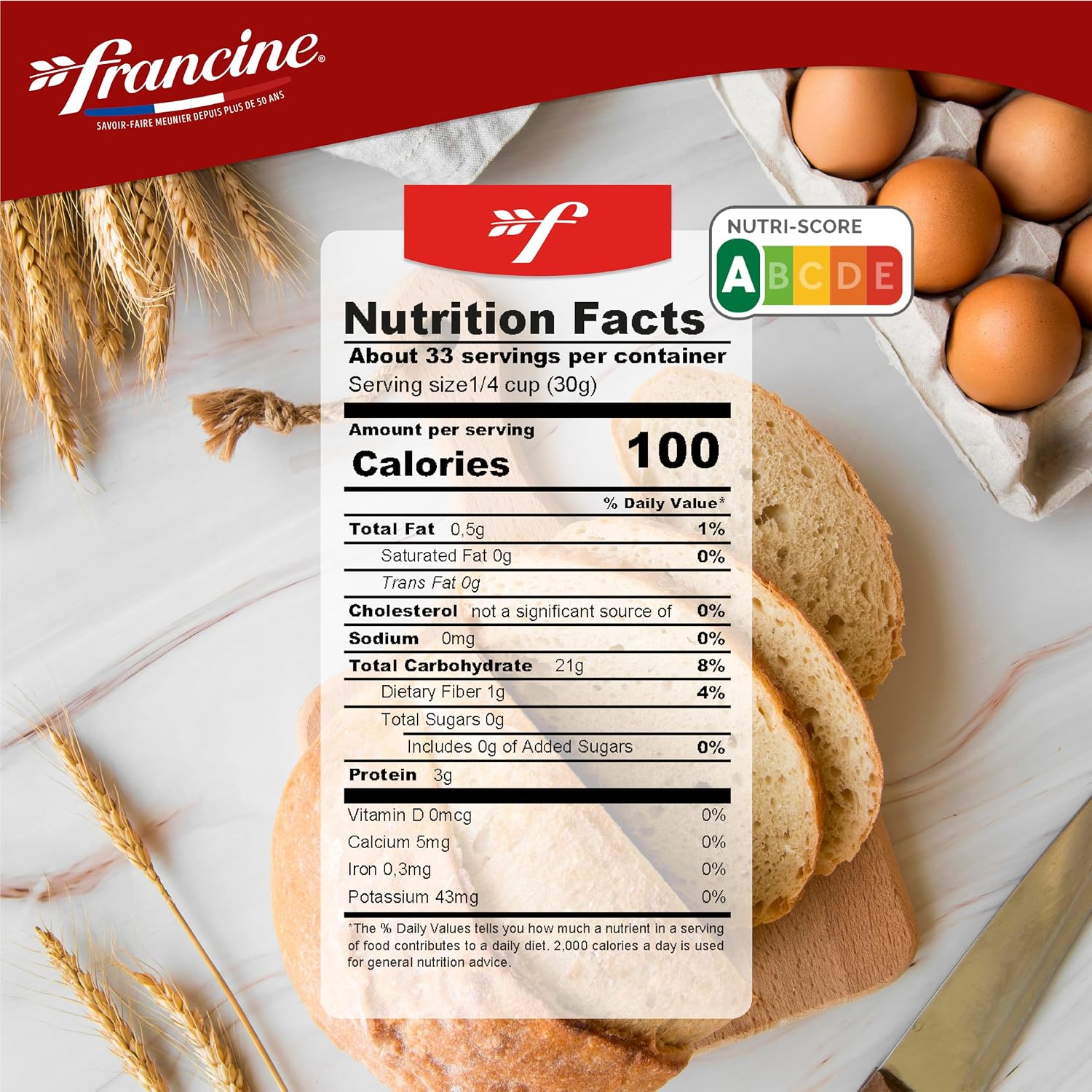 Francine T65 All-Purpose French Flour, Unbleached, 10% Protein, 2.2lb (2-Pack)