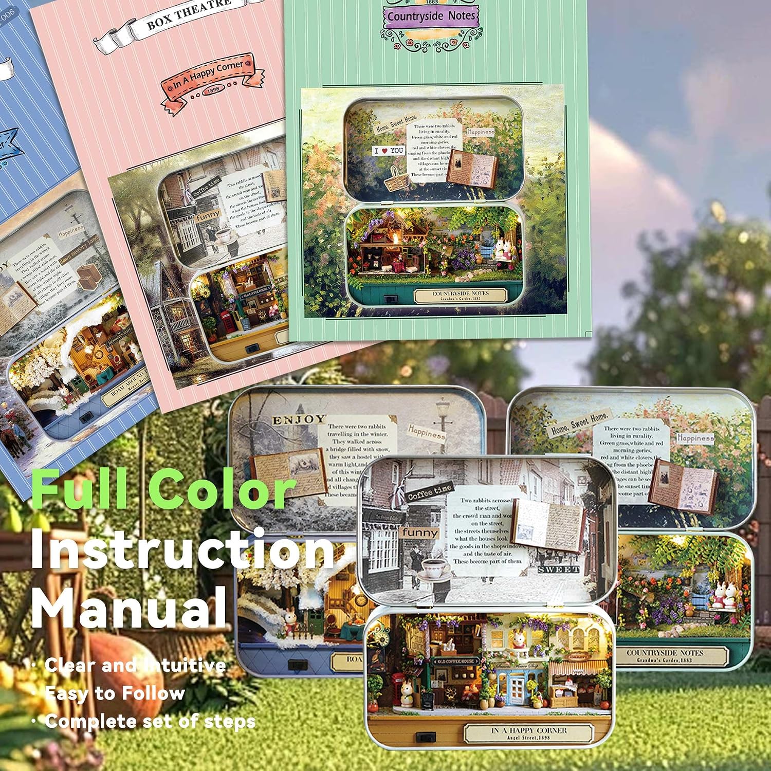 Flever Dollhouse Miniature DIY House Kit Creative Room with Furniture and Cover for Romantic Valentine's Gift(Happy Corner)