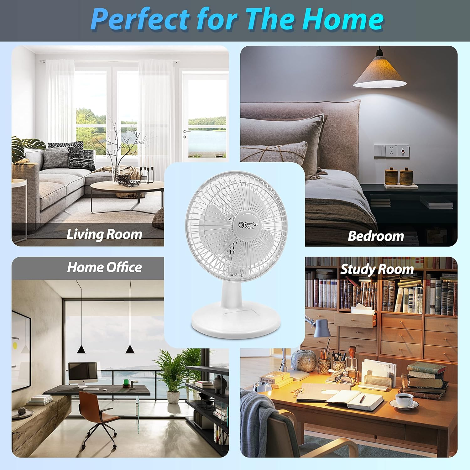 Comfort Zone CZ6D 6" Quiet Portable Indoor 2-Speed Desk Fan with Clip and Fully Adjustable Tilt in White