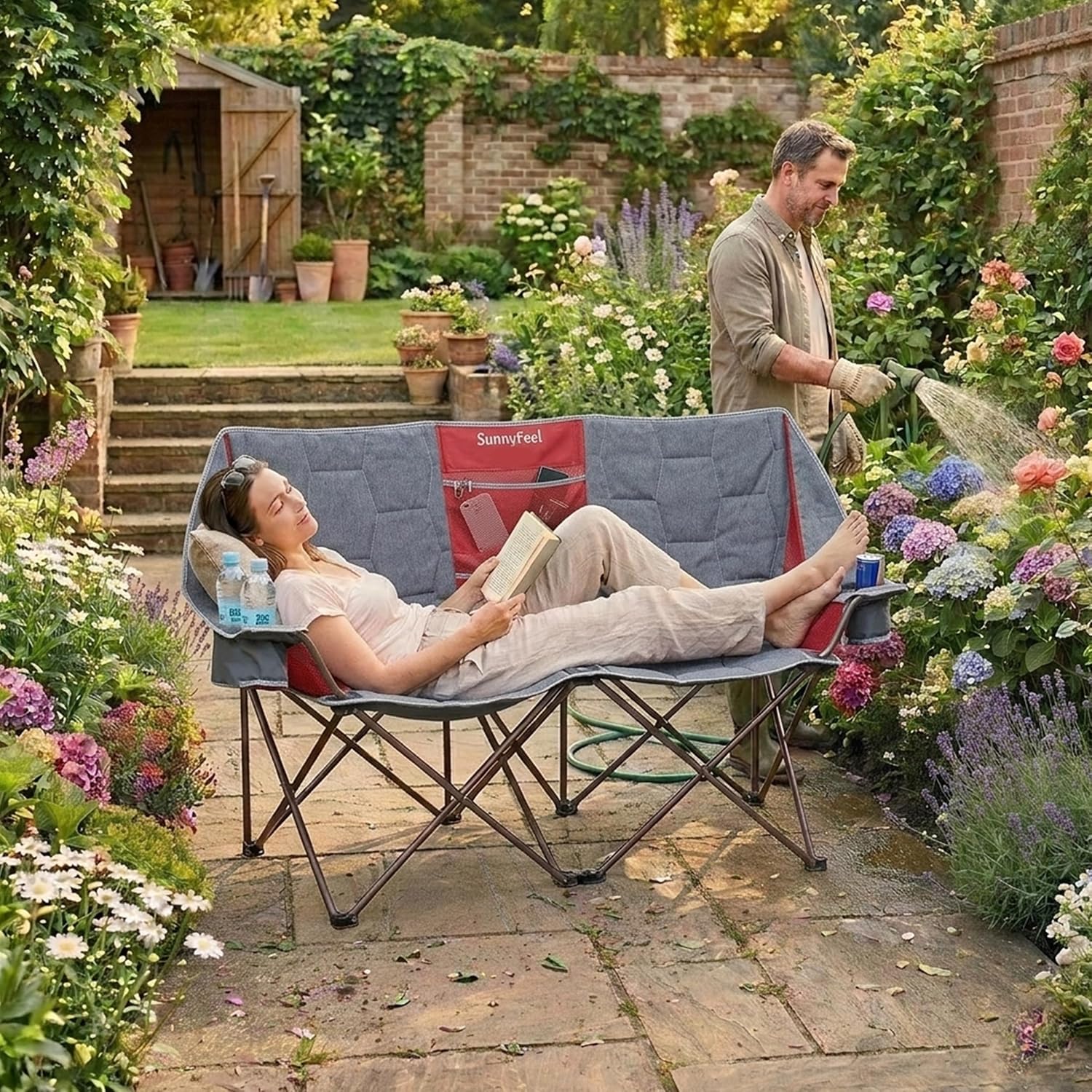 SUNNYFEEL Folding Double Camping Chair Oversized Loveseat for Adults