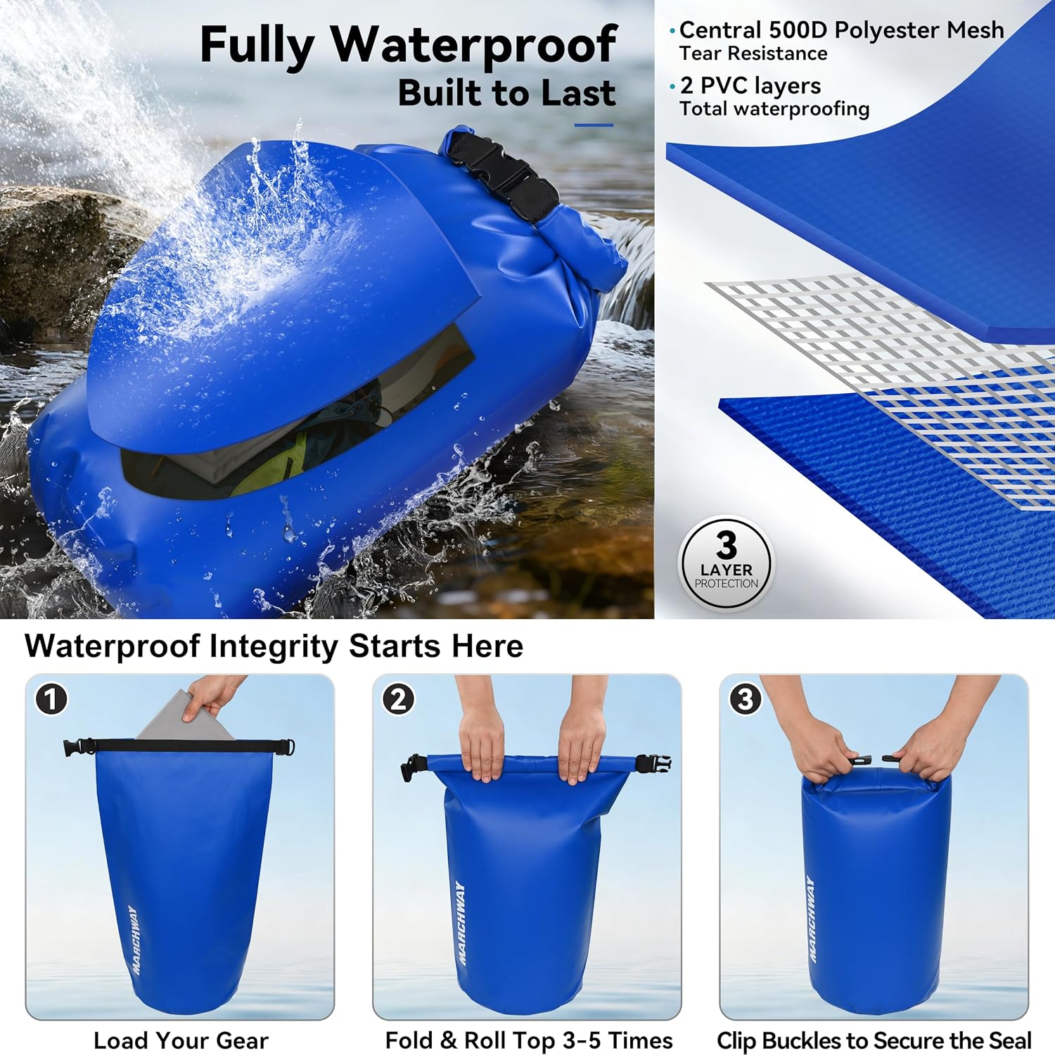 MARCHWAY Floating Waterproof Dry Bag Backpack 5L/10L/20L/30L/40L, Roll Top Sack Keeps Gear Dry for Kayaking, Rafting, Boating, Swimming, Camping, Hiking, Beach, Fishing