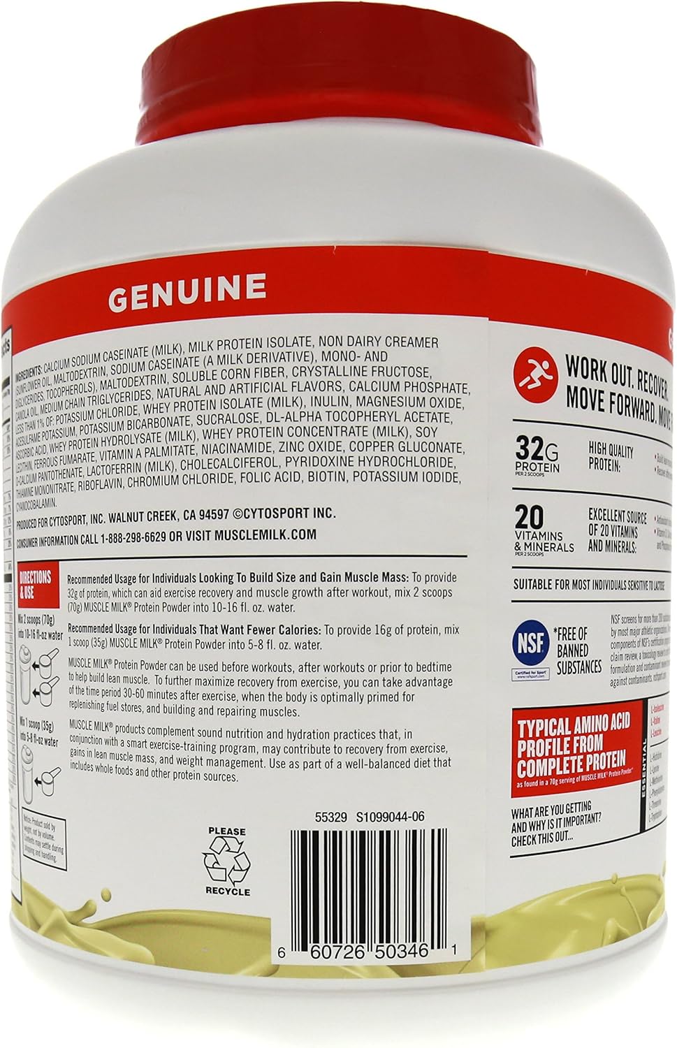Muscle Milk Genuine Protein Powder, Chocolate, 4.94 Pound, 32 Servings, 32g Protein, 2g Sugar, Calcium, Vitamins A, C & D, NSF Certified for Sport, Energizing Snack, Packaging May Vary