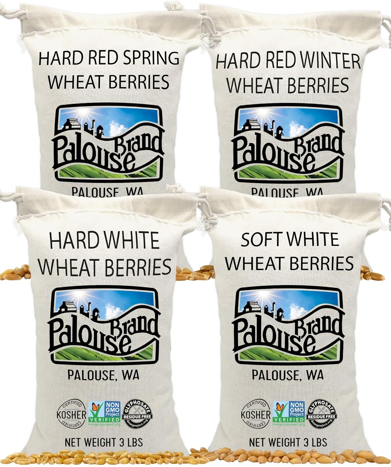 Palouse Brand Certified Glyphosate Residue Free Hard White Wheat Berries | 5 LBS | Non-GMO Project Verified | Kosher