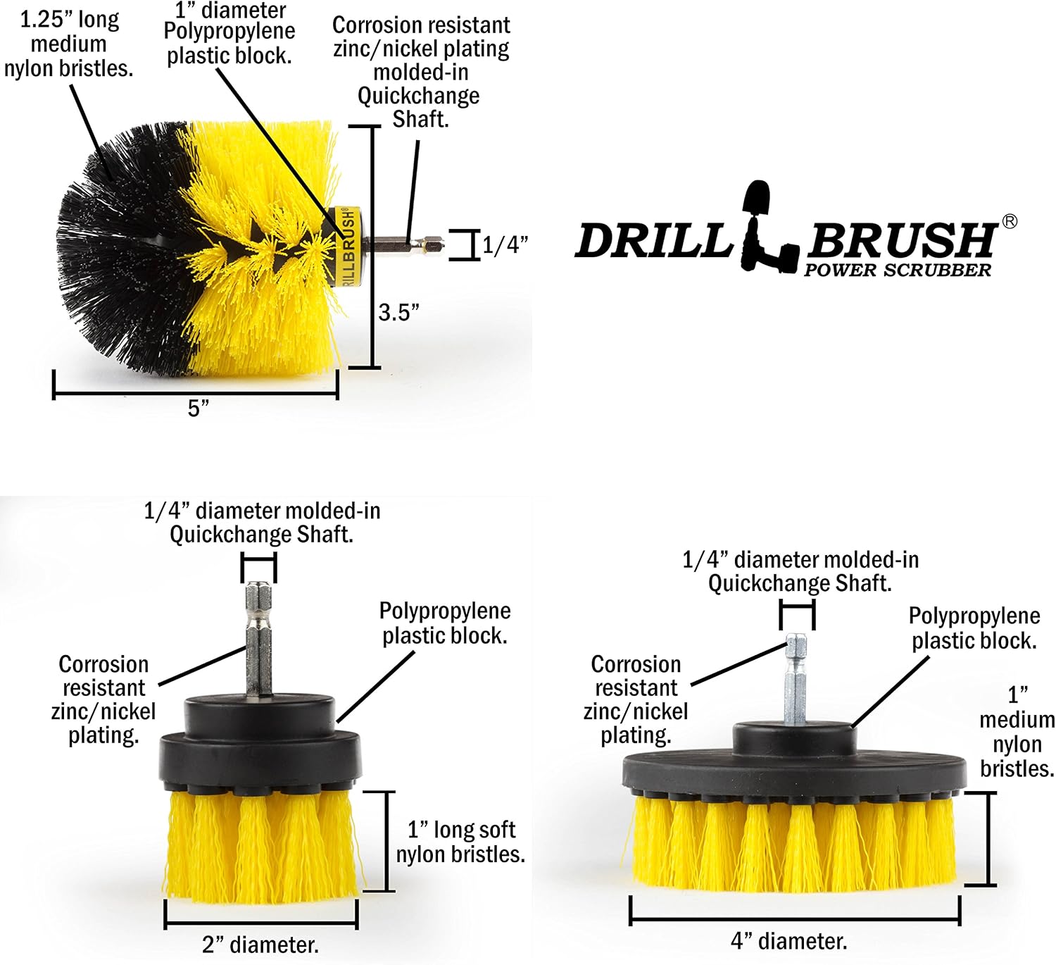 Drillbrush Drill Brush Attachment Set for Bathroom, Tile & Grout Cleaning | Power Scrubber Brush Kit for Bathtub & Shower - All-Purpose Household Cleaning Brushes for Drill - Electric Grout Cleaner Kit