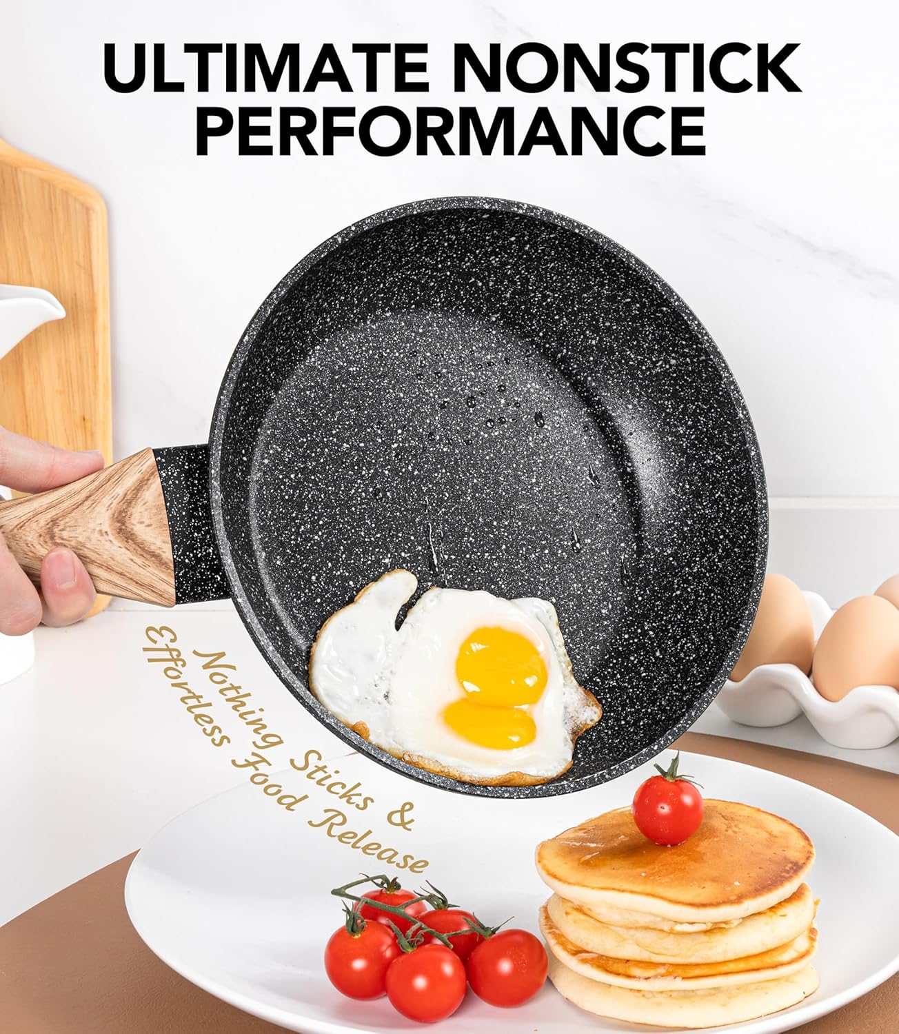 MICHELANGELO 8 Inch Nonstick Frying Pan with Lid, Non Stick Small Frying Pan with Non-Toxic Coating, Non-Stick Skillet with Ergonomic Handle
