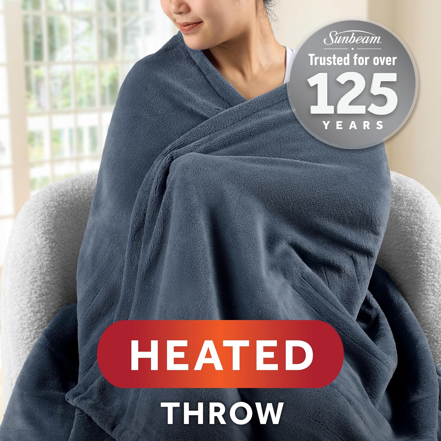 Sunbeam Electric Royal Posh Velvet Heated Blanket, 12 Heat Settings, 12-Hour Selectable Auto Shut-Off, Fast Heating, Warm and Lush, Champagne Color, King, 90" x 100"