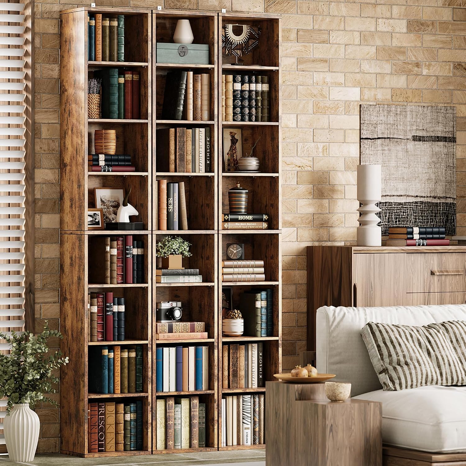 IRONCK Tall Narrow Bookshelf 8 Tiers, Compact Corner Bookcase, Floor Standing Display Storage Shelves 71 in Tall, Easy to Match for Living Room, Office, Study, Bedroom