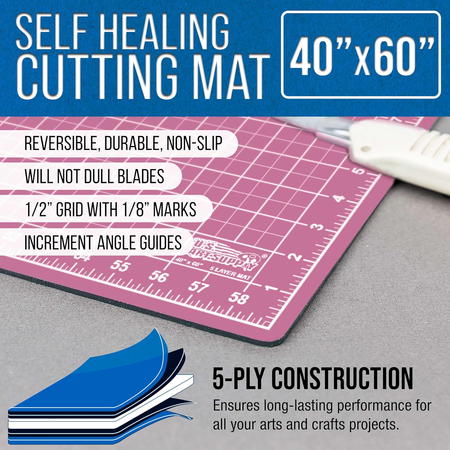 U.S. Art Supply 40" x 60" Self-Healing Cutting Mat 5-Ply - Double-Sided Green/Black Craft Mat, Non-Slip Cutting Mats for Crafts, Sewing, Quilting, Scrapbooking | Double-Sided Green/Black Craft Mat, Non-Slip Cutting Mats for Crafts, Sewing, Quilting, Scra…