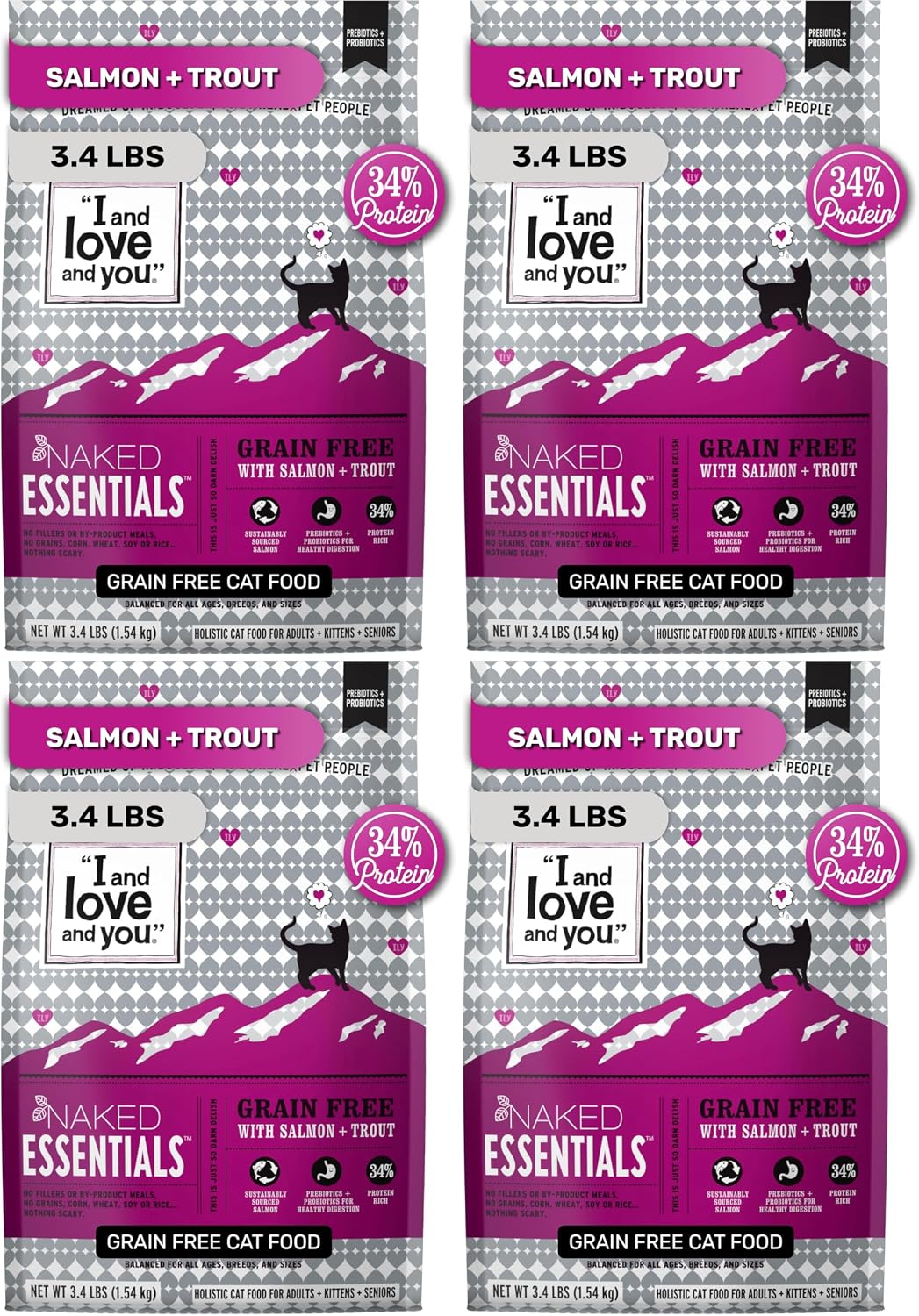 I and love and you Naked Essentials Dry Cat Food - Salmon + Trout - Grain Free, Real Meat, No Fillers, Prebiotics + Probiotics, 3.4lb Bag