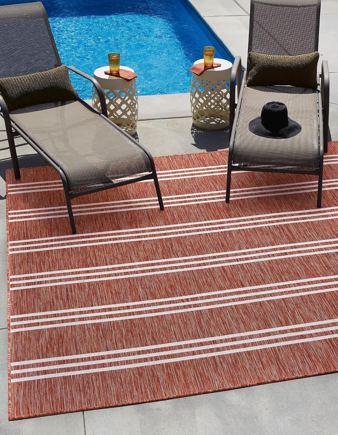 Unique Loom Outdoor Collection Area Rug - Anguilla (9' x 12' Rectangle, Blue/ Ivory)