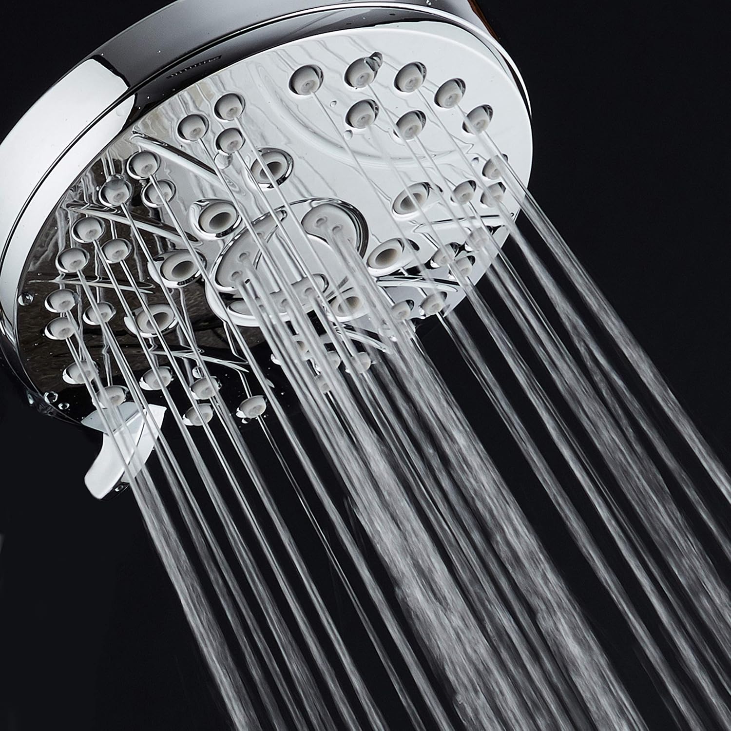 High Pressure 6-setting Luxury Rain Shower Head – Extra Large Face – Anti Clog Jets – Solid Brass Connection Ball Joint – Angle Adjustable