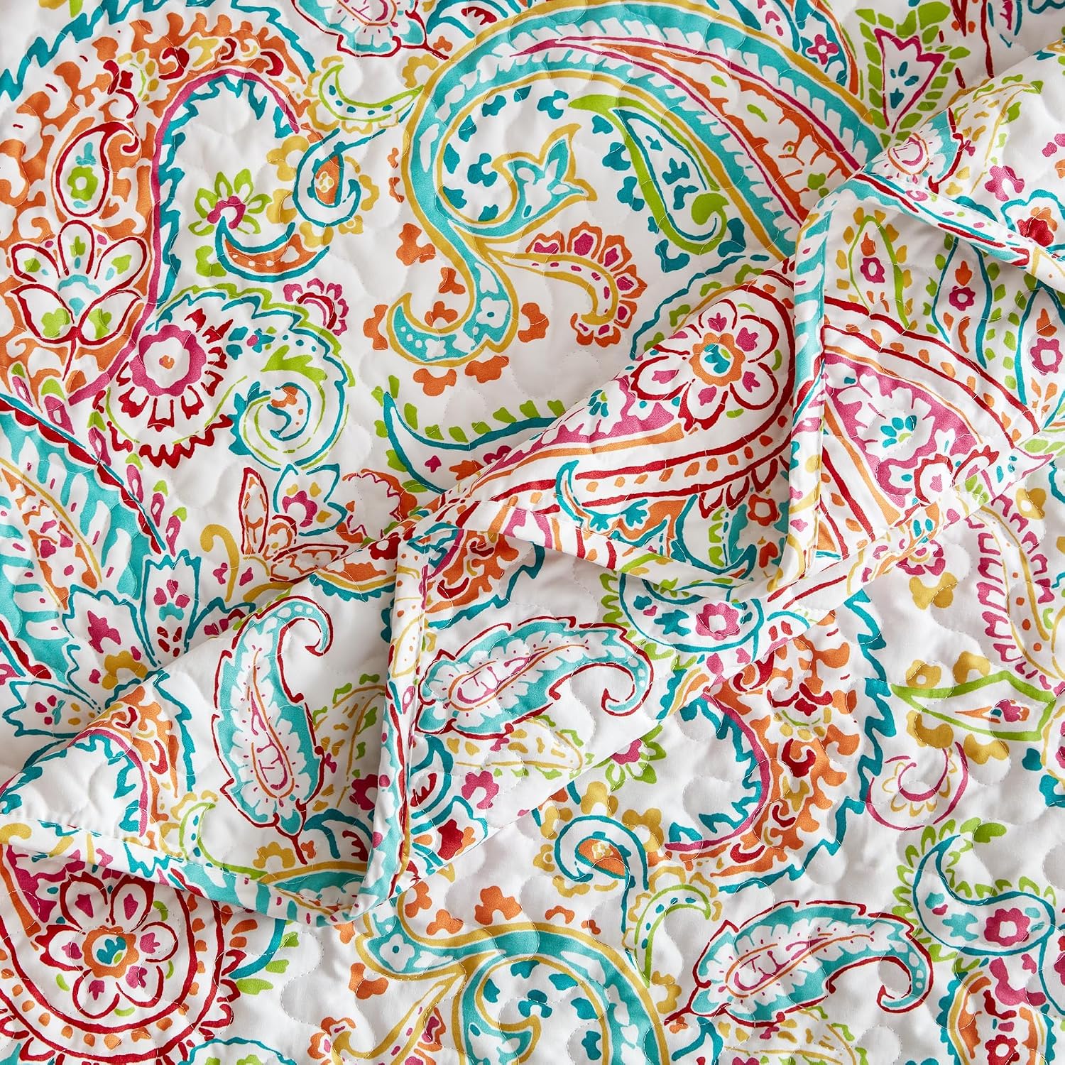 SLEEP ZONE 3-Piece Printed Quilt Set - Full/Queen Size - Lightweight Reversible Bedding Coverlet Set for All Season (Classic Paisley Pattern)
