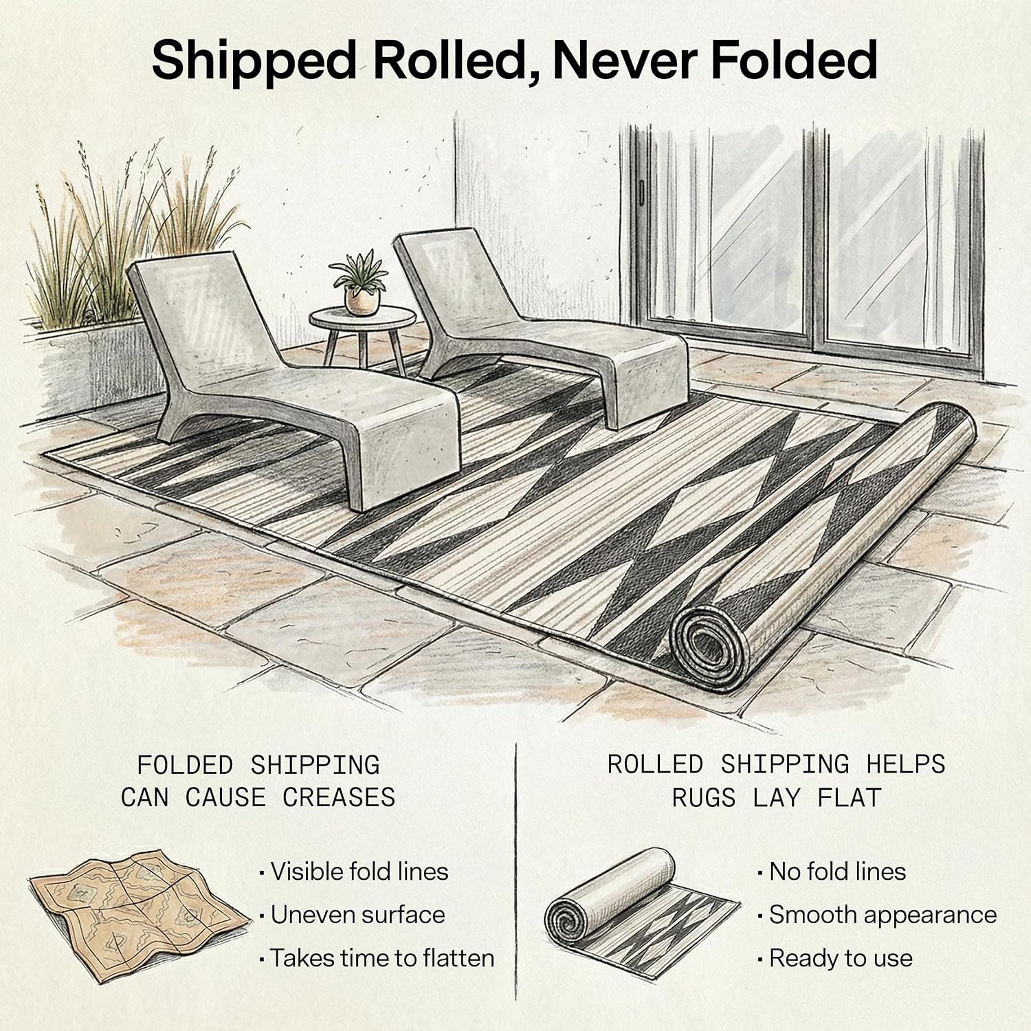 Fab Habitat Outdoor Rug - Waterproof, Fade Resistant, Crease-Free - Premium Recycled Plastic - Geo Tribal - Porch, Deck, Balcony, Mudroom