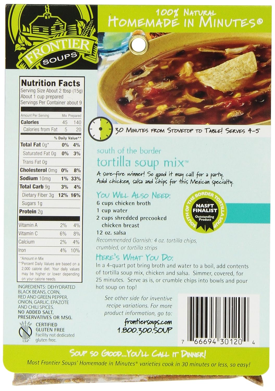 Frontier Soups Homemade In Minutes Soup Mix, South of The Border Tortilla, 4.5 Ounce