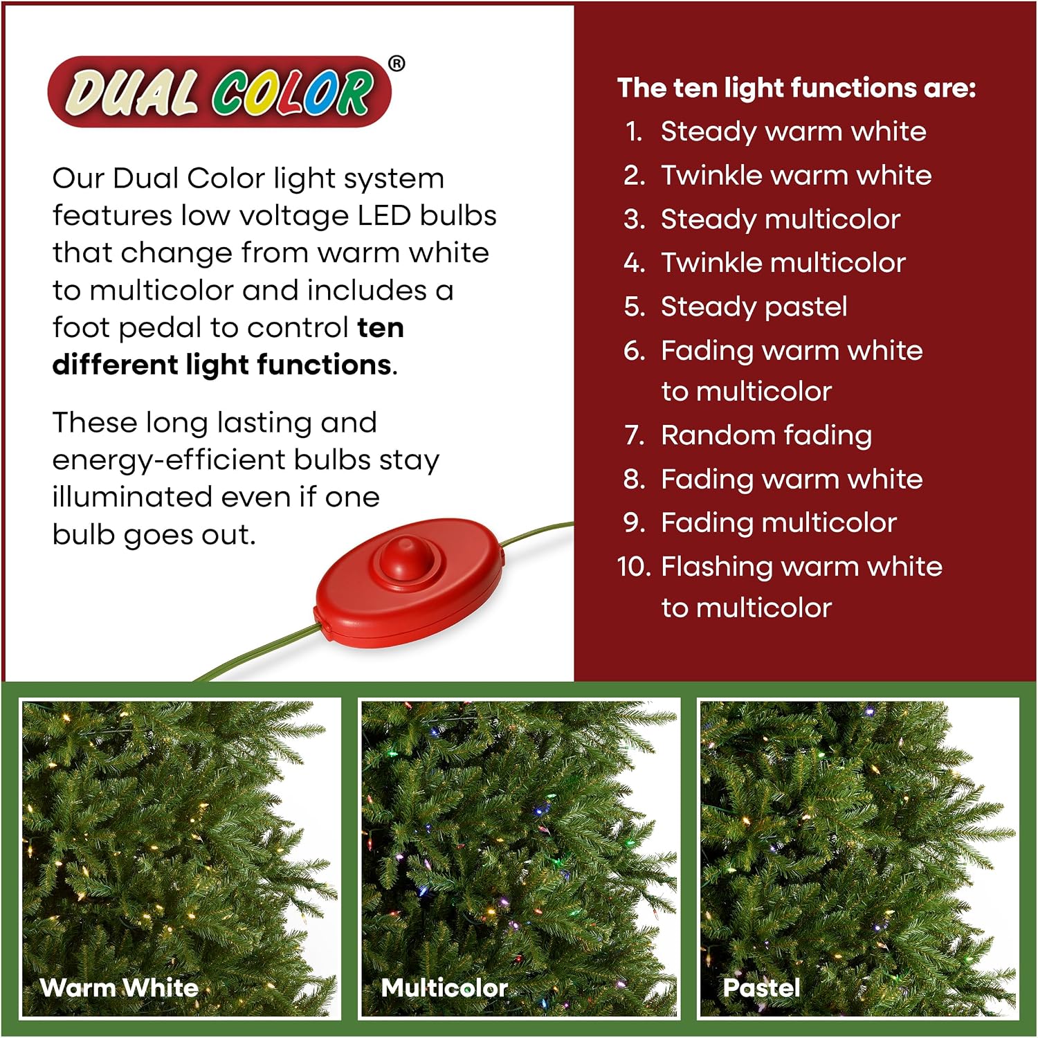 National Tree Company 7.5ft Pre-Lit Dunhill Fir Artificial Christmas Tree | 700 LED Lights, 10 Light Functions, 2,514 Tips, Foot Pedal, Includes Stand, Green