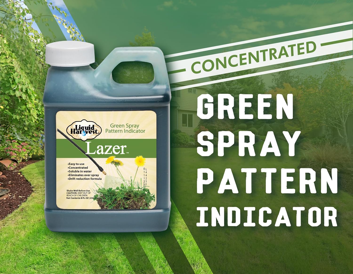Liquid Harvest Lazer Green Concentrated Spray Pattern Indicator - 1 Quart (32 Ounces) - Perfect Weed Dye, Fertilizer Marking Dye, Turf and Herbicide Marker