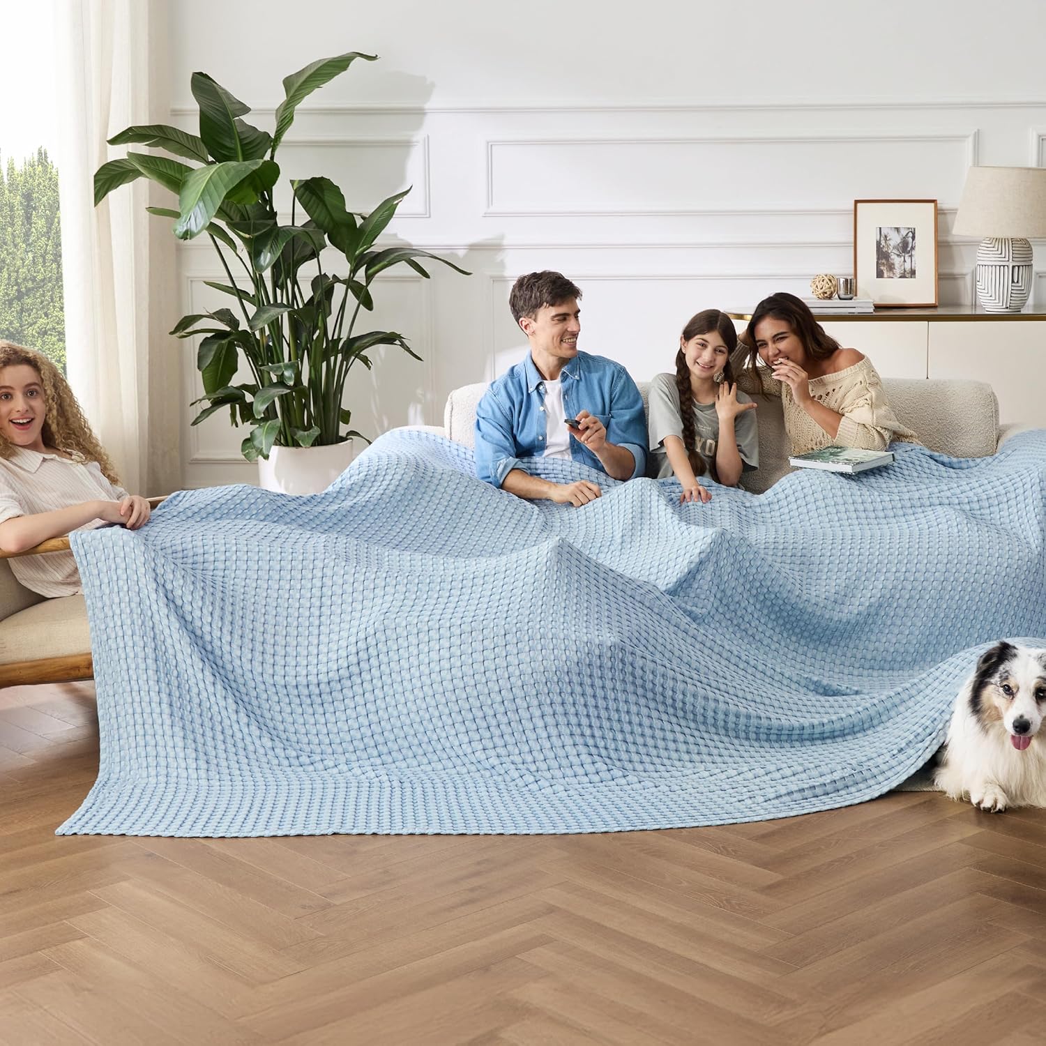 Bedsure Cooling Waffle Blanket for Hot Sleepers, Ivory, Queen, 90"x90"