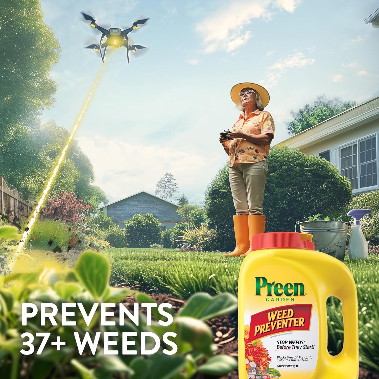 Preen Garden Weed Preventer 16 lb. Drum, Covers 2,560 sq. ft. | Pre Emergent Weed Control for Flower and Vegetable Gardens - Prevents weeds up to 3 months - Safe for use around 200 plants
