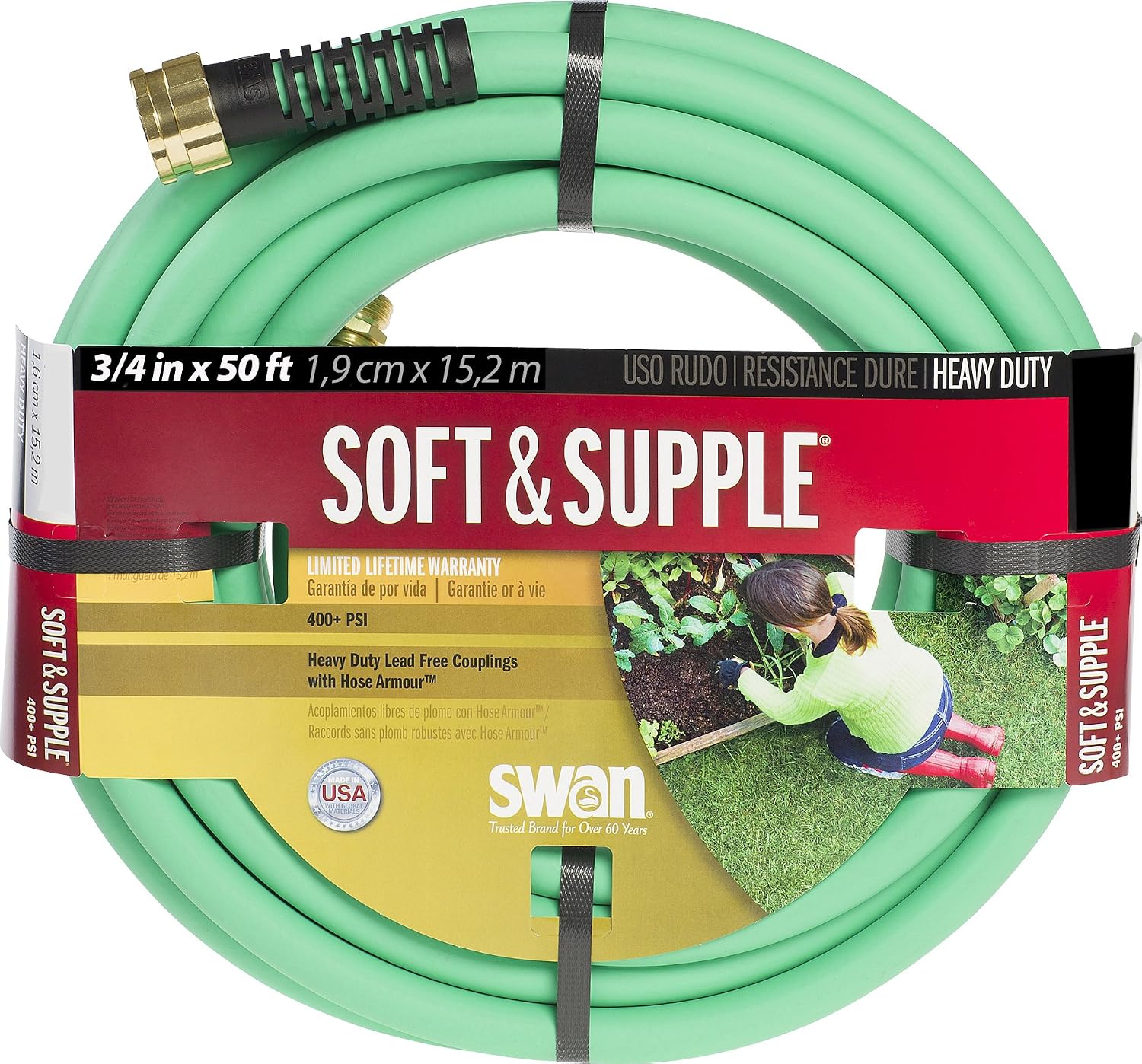Swan Products SNSS58075 Soft/Supple Easy Coil Heavy Duty Water Hose 75 ft, 5/8" Diameter, Green