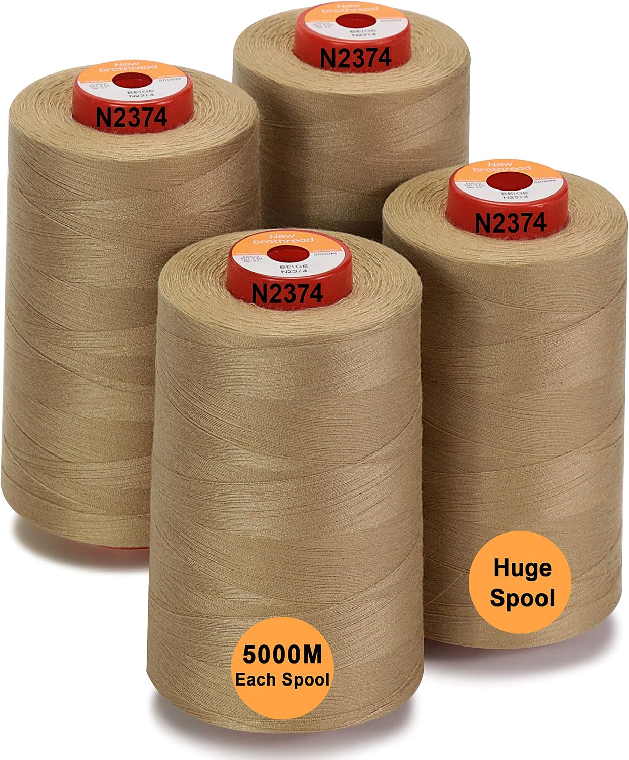 New brothread 4 Large Cones All Purpose Polyester Thread -Cream