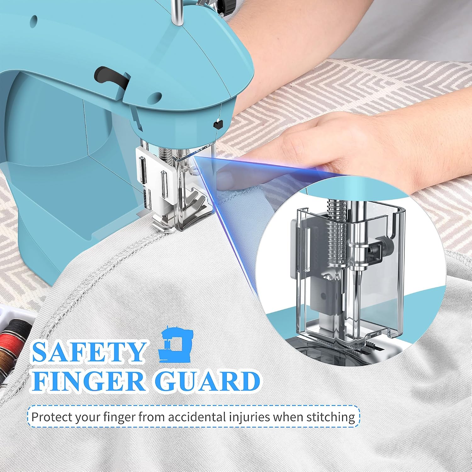 Sewing Machine for Beginners with Fabrics&Finger Guard, Mini Size