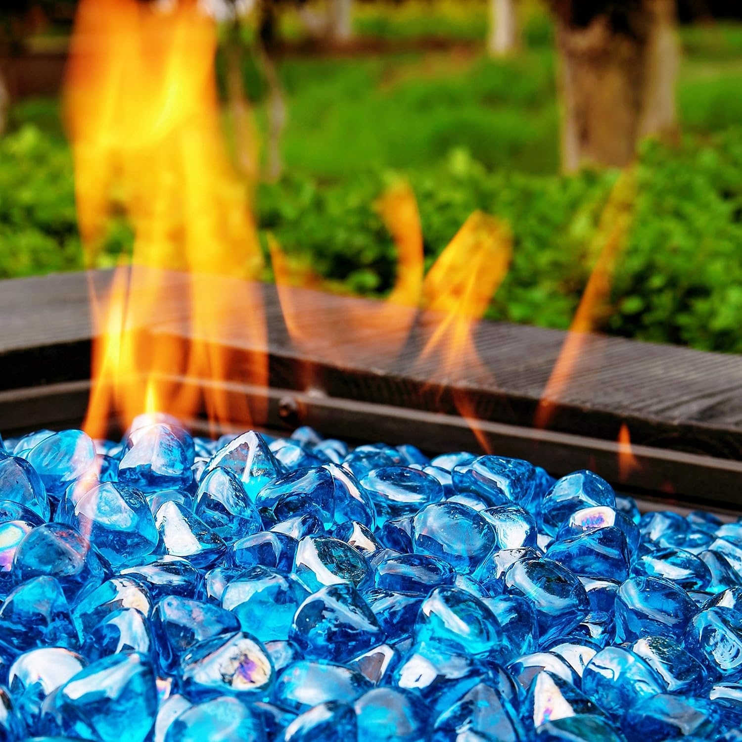 Fire Glass Diamond 1 Inch Fire Pit Glass Rocks for Propane or Gas Fire Pit （10 Pounds Margarita Azura Blue ） Gift Package