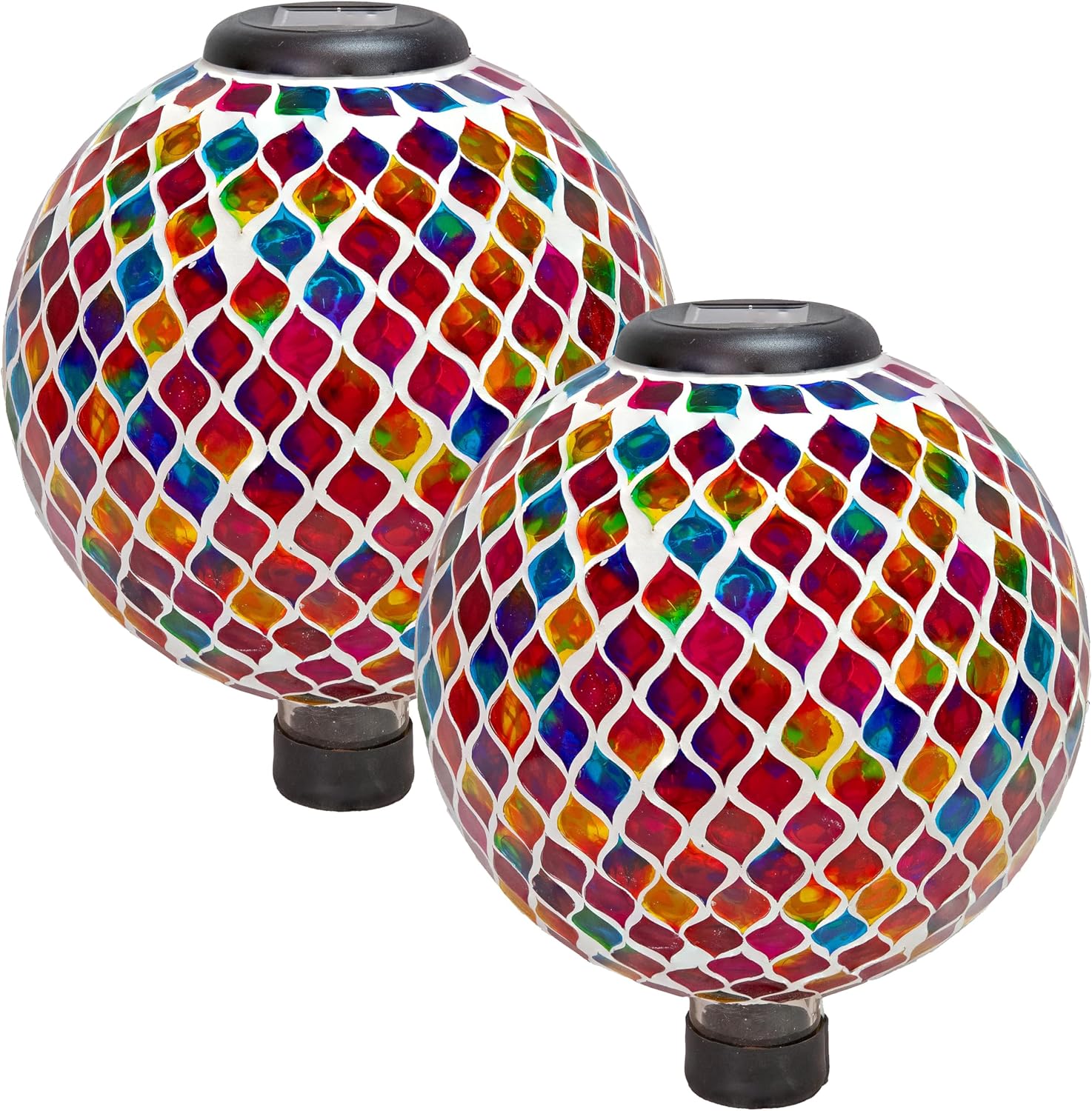 Sunnydaze Solar Gazing Ball for Garden, Mosaic Cool Blooms