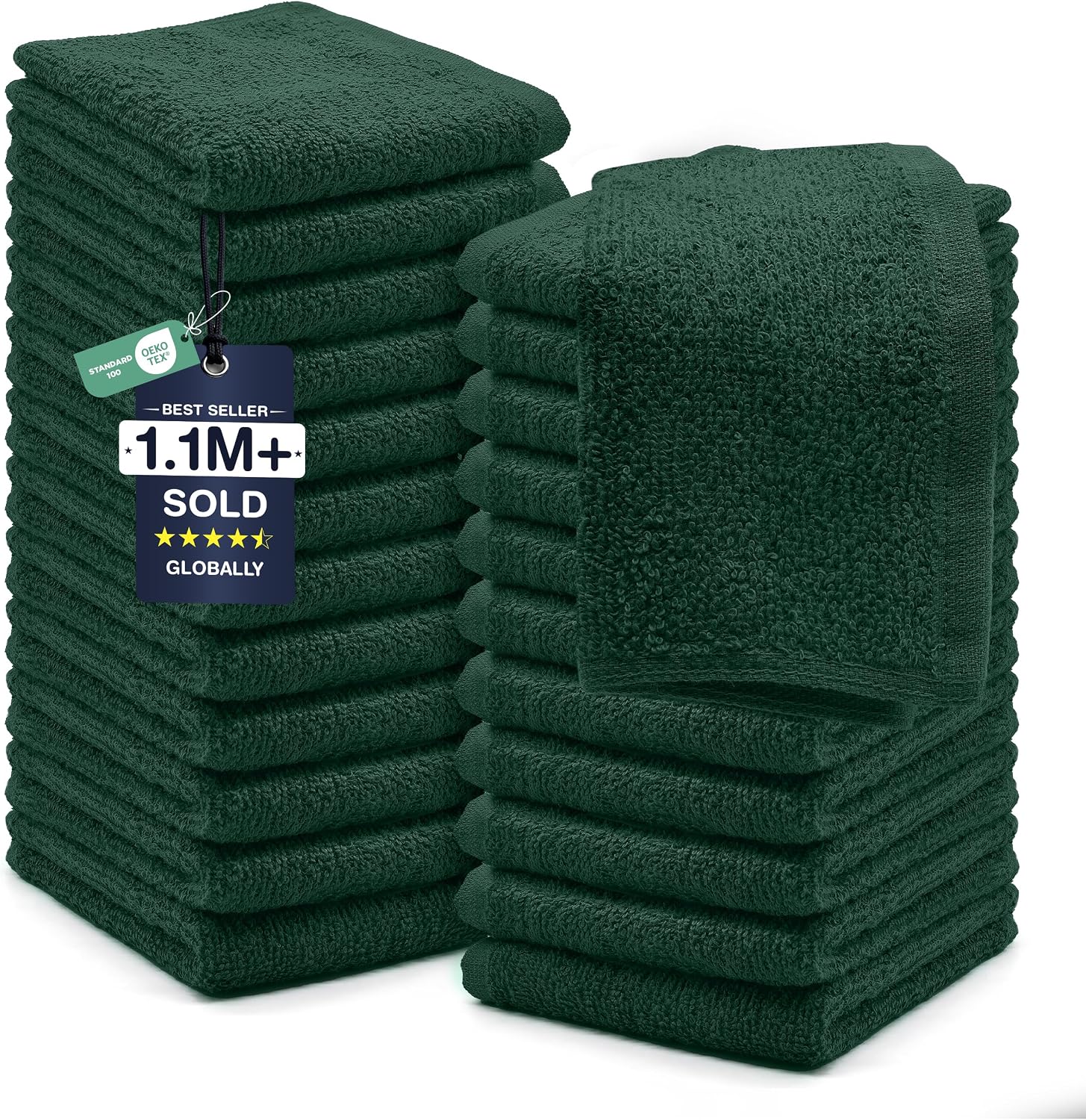 DAN RIVER 24 Pack Cotton Wash Cloths Set for Showering [12x12] White