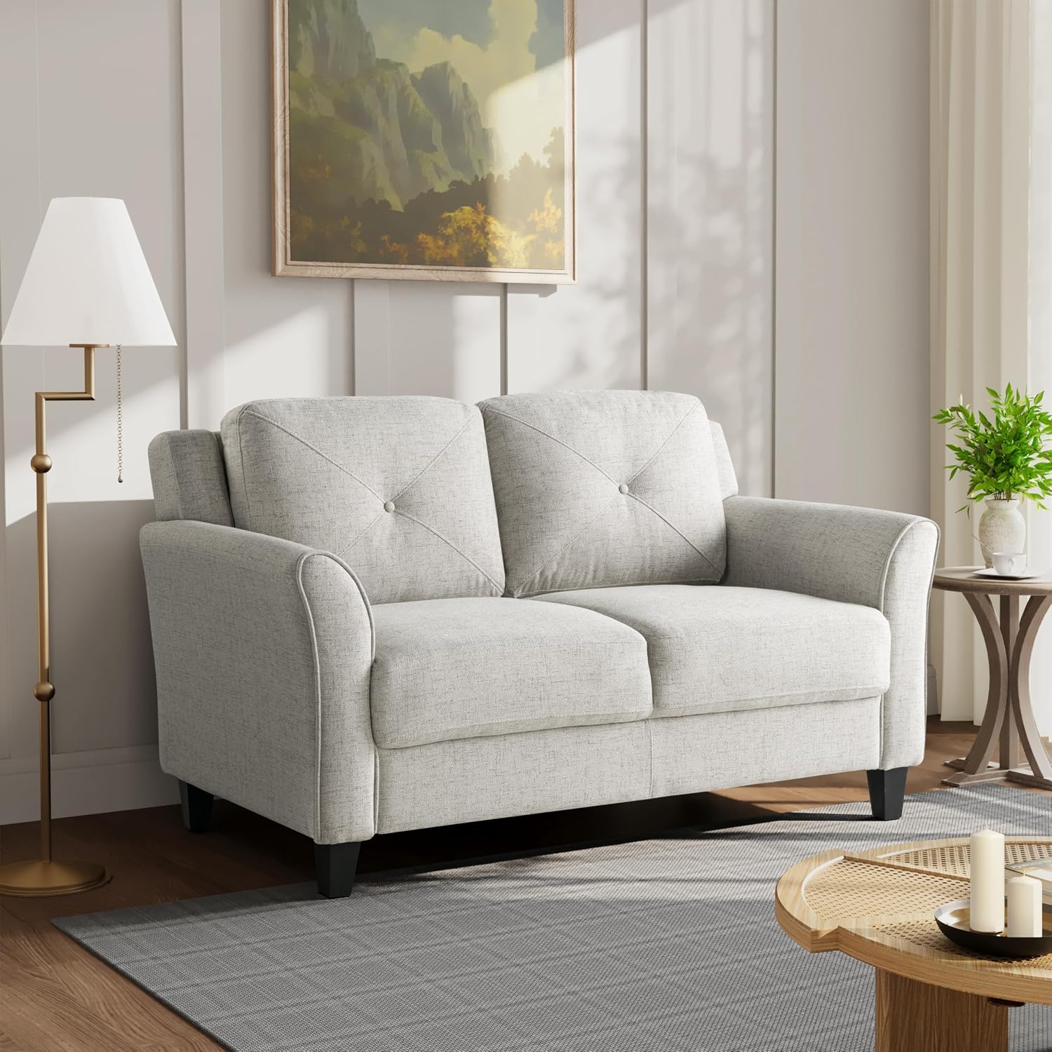 Studio Living Harrington 57.9" Loveseat, Transitional Modern, Pocket Coil Comfort, Easy Assembly, Microfiber Fabric, Dark Grey