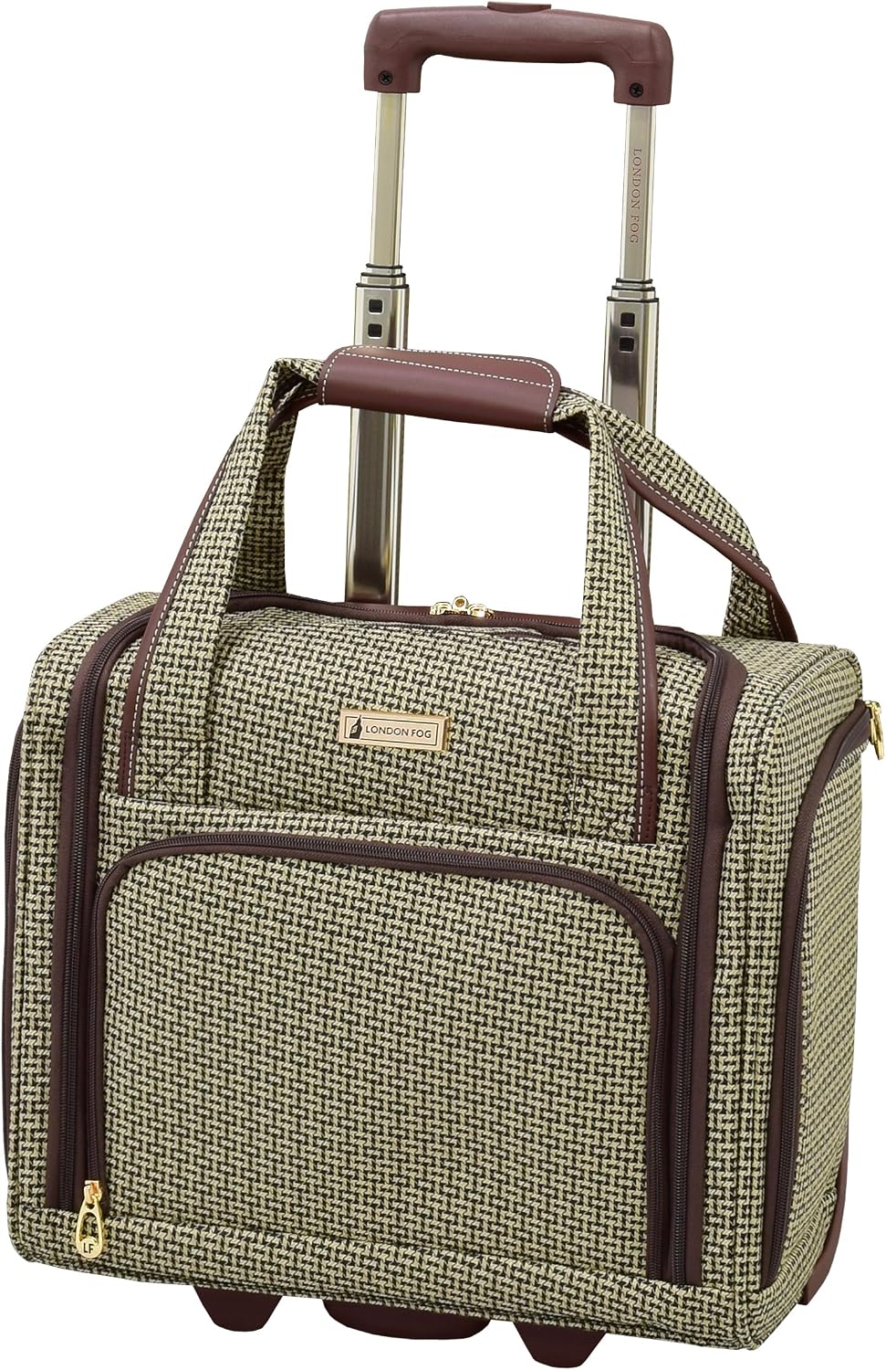LONDON FOG Softside 15 Under The Seat Bag Carry-On Luggage, Tan Square Jacquard