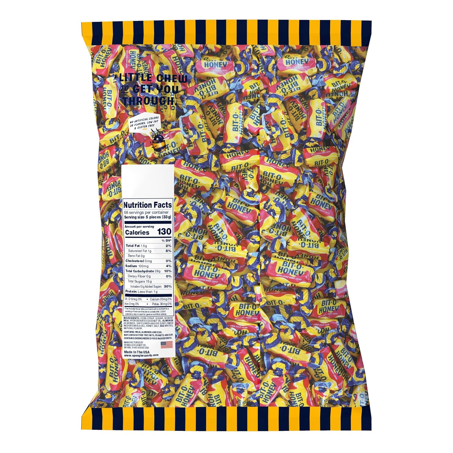 Bit O Honey Candy - Individually Wrapped Honey Taffy with Roasted Almond Bits, Gluten-Free, Classic Bite-Sized Treats, Sweet and Chewy Taffy Candy Bulk Bag - 5 LBS